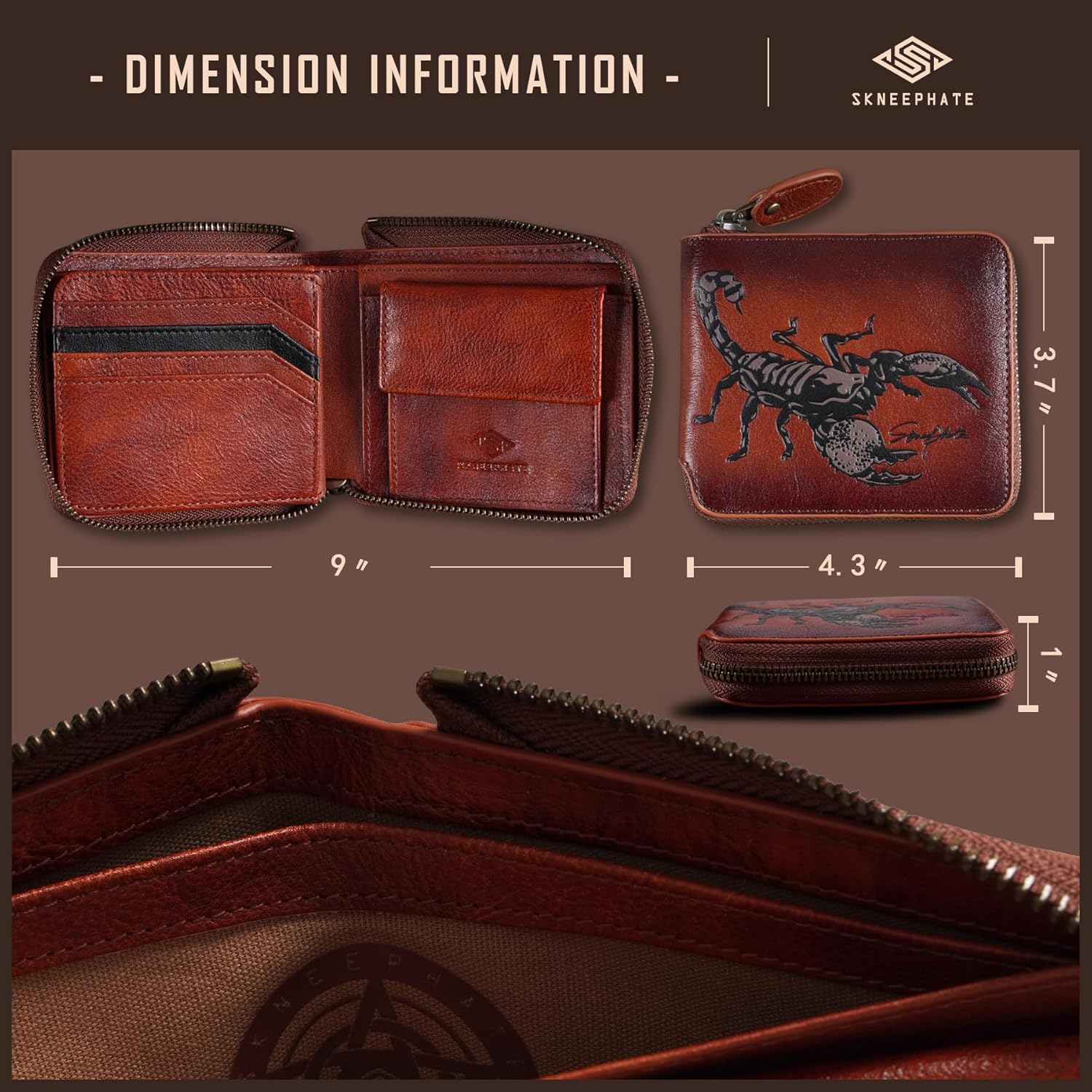 Zipper Wallet For Men,Men's Leather Wallets With Coin Pocket,Extra Capacity,RFID Blocking,Gifts for Him Husband (brown) - Image 4