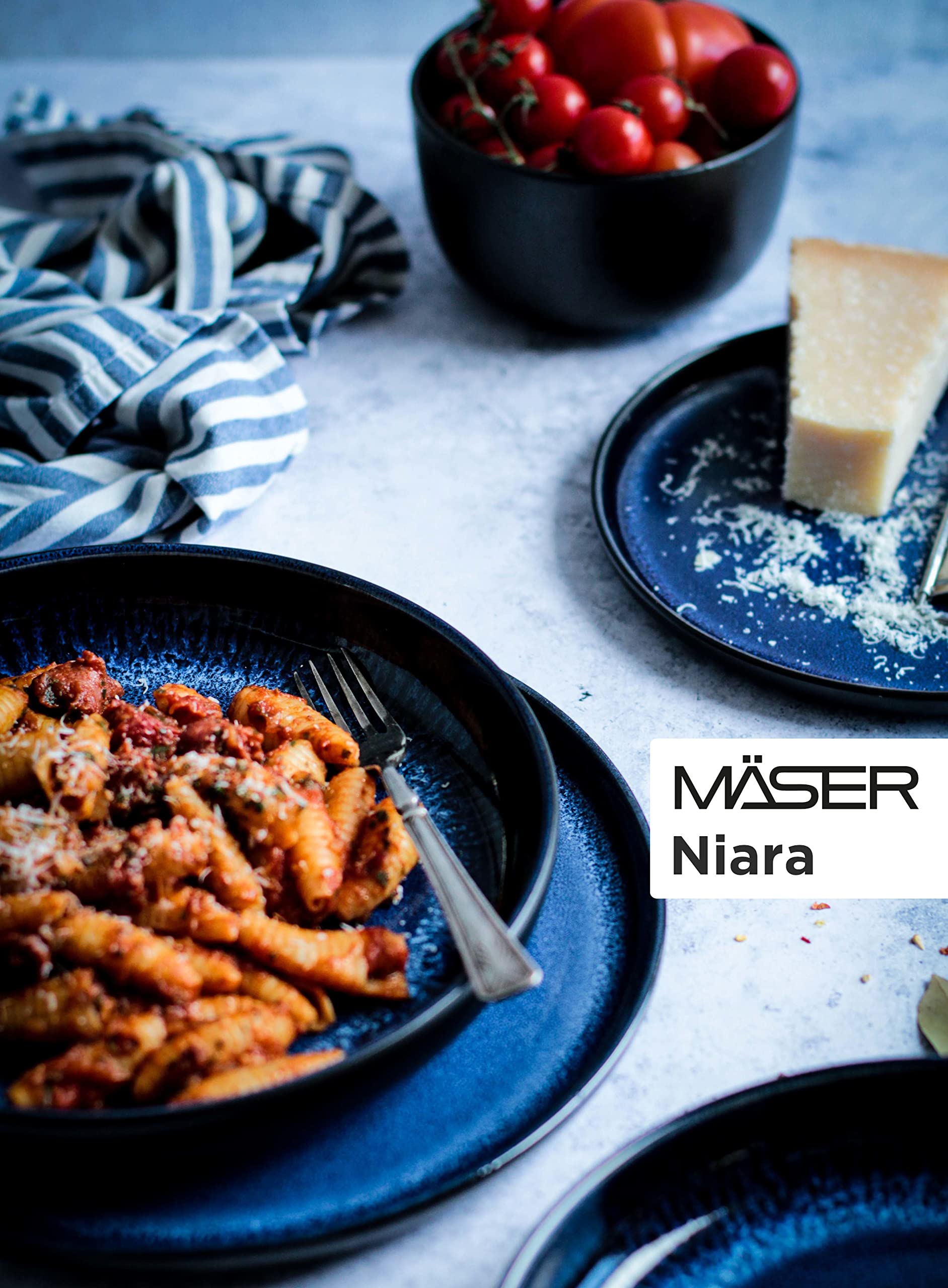 MÄSER 931971 Serie Niara - Vajilla para 6 personas (cerámica, 18 piezas), color azul y negro
