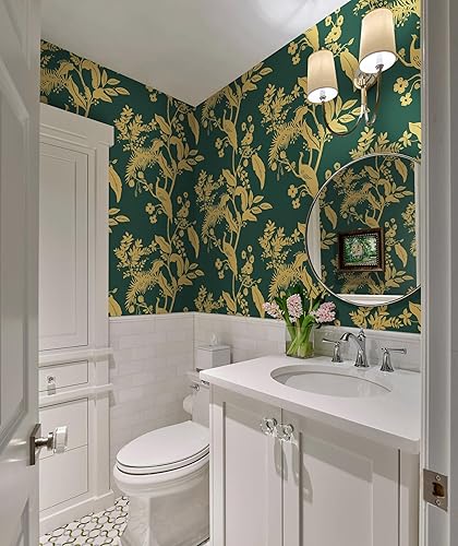 Miniatura 5 de Papel tapiz floral de 17.3 x 78.7 pulgadas, papel tapiz dorado y blanco, papel tapiz autoadhesivo de hojas y flores, papel tapiz de contacto floral