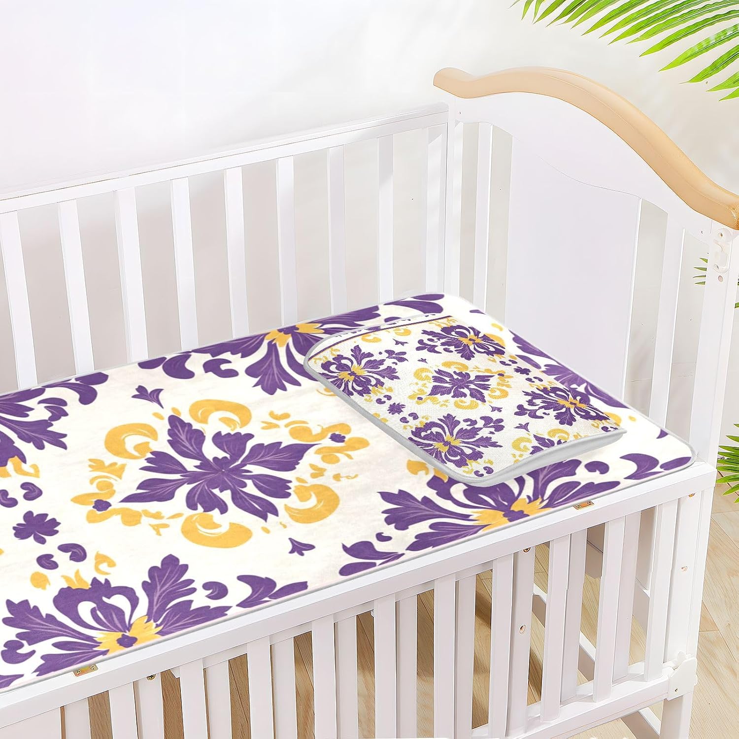 Country Style Flower Purple and Yellow Cooling Baby Toddler Mattress 28" x 52" Ultra Soft Crib Mattress pad for Kids, Adult