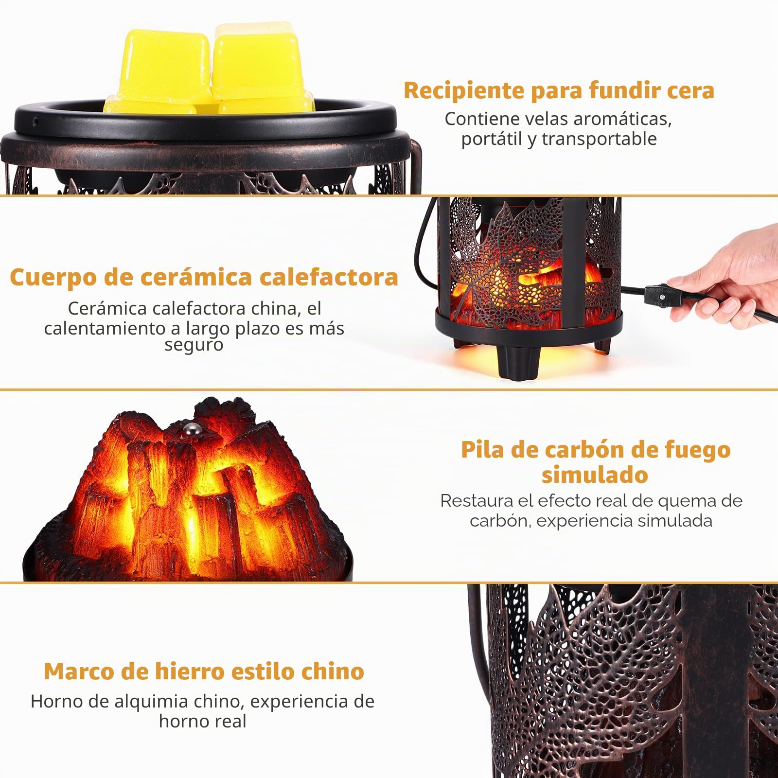 Lámpara de Fragancia eléctrica,Quemador eléctrico 4 en 1 para Cera aromática,Vela y Aceite aromático, Patrón de hoja de arce Lámpara de Aroma eléctrico para Regalos y Decoraciones de Oficina doméstica