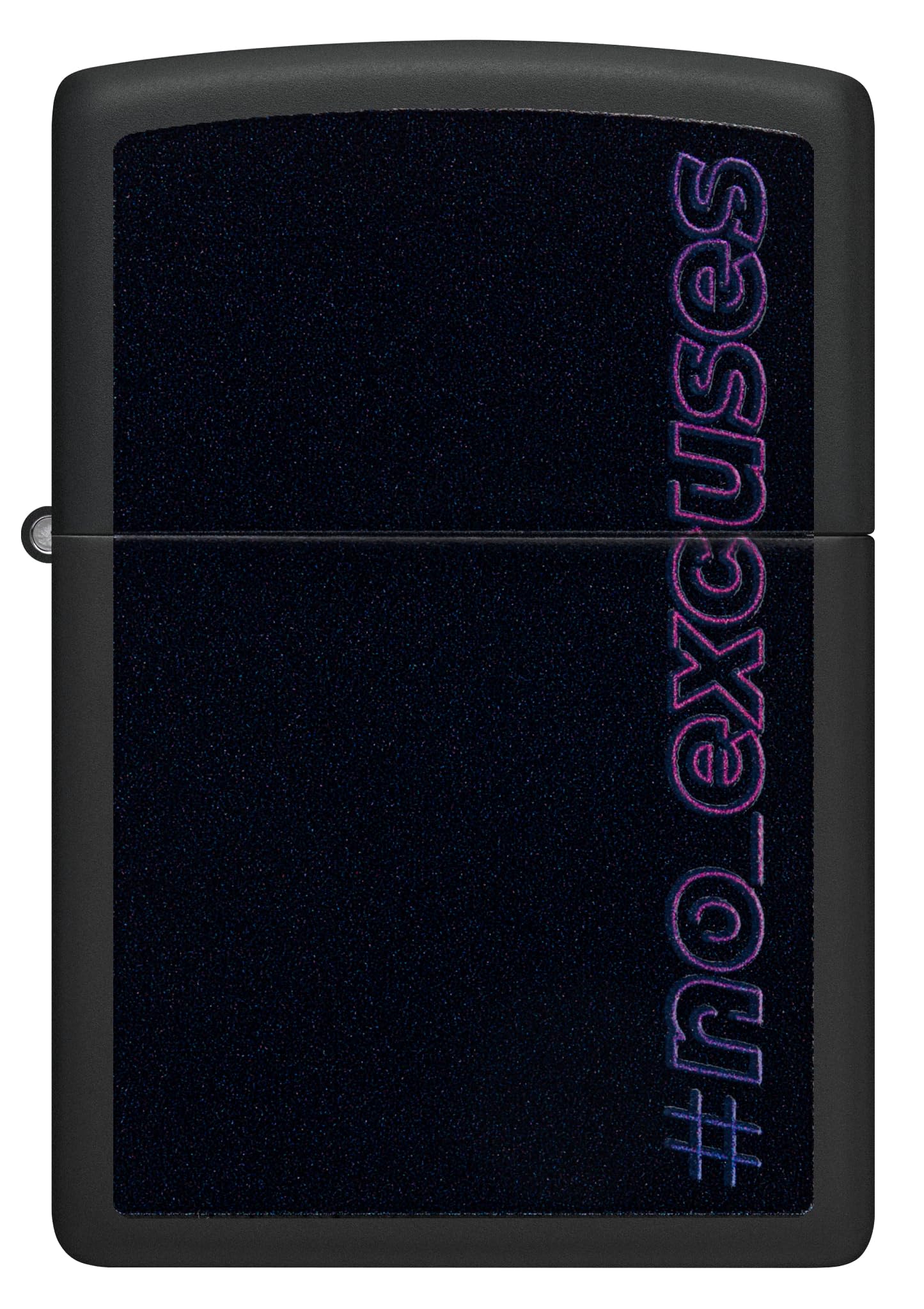 Zippo Sturmfeuerzeug - No Excuses, Black Matte, Black Light - Nachfüllbar - Wiederverwendbar - Windfestes Design - Geschenkbox - Made in USA