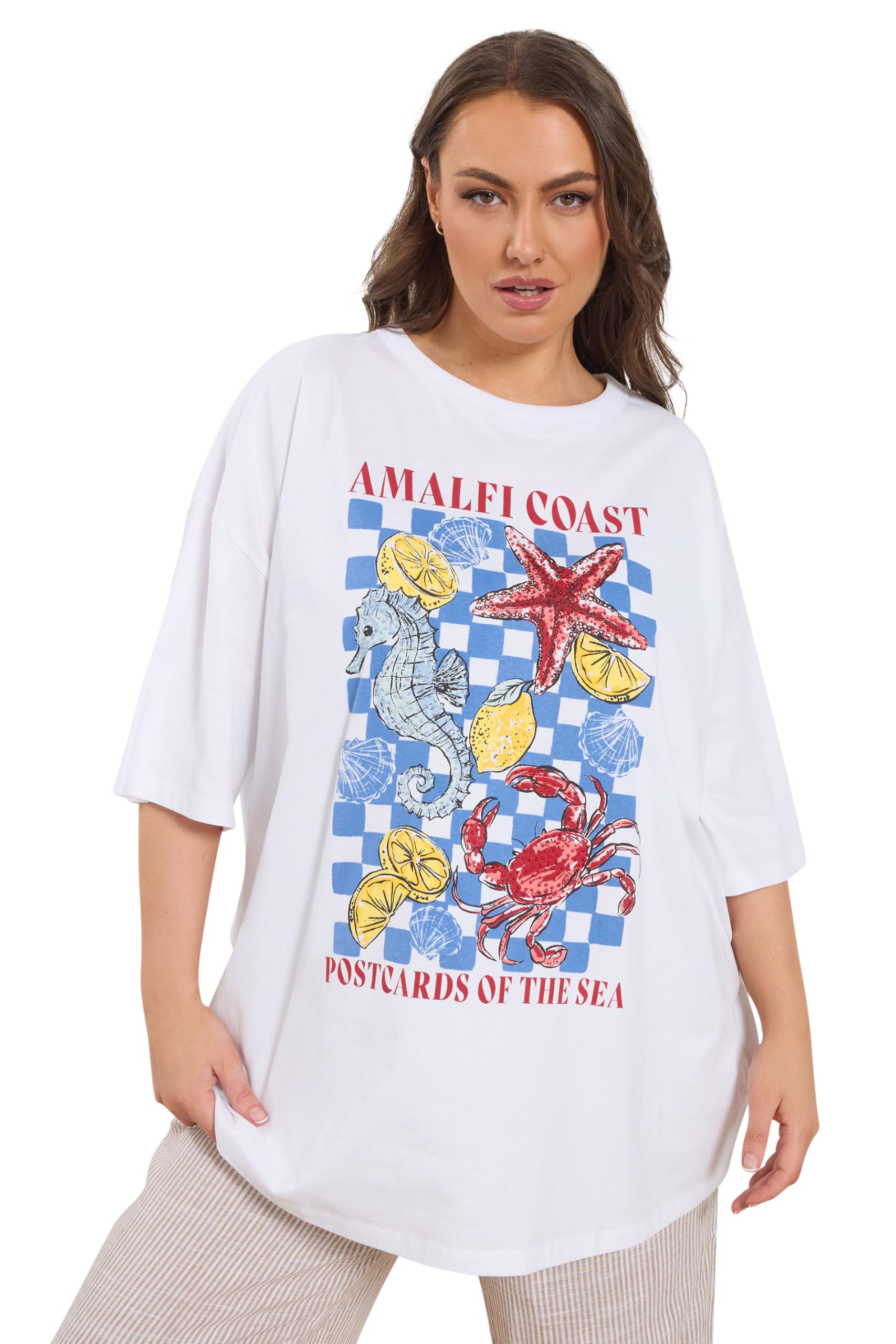 Yours Women's Embellished Boxy T-Shirt in White | Size: 22-24