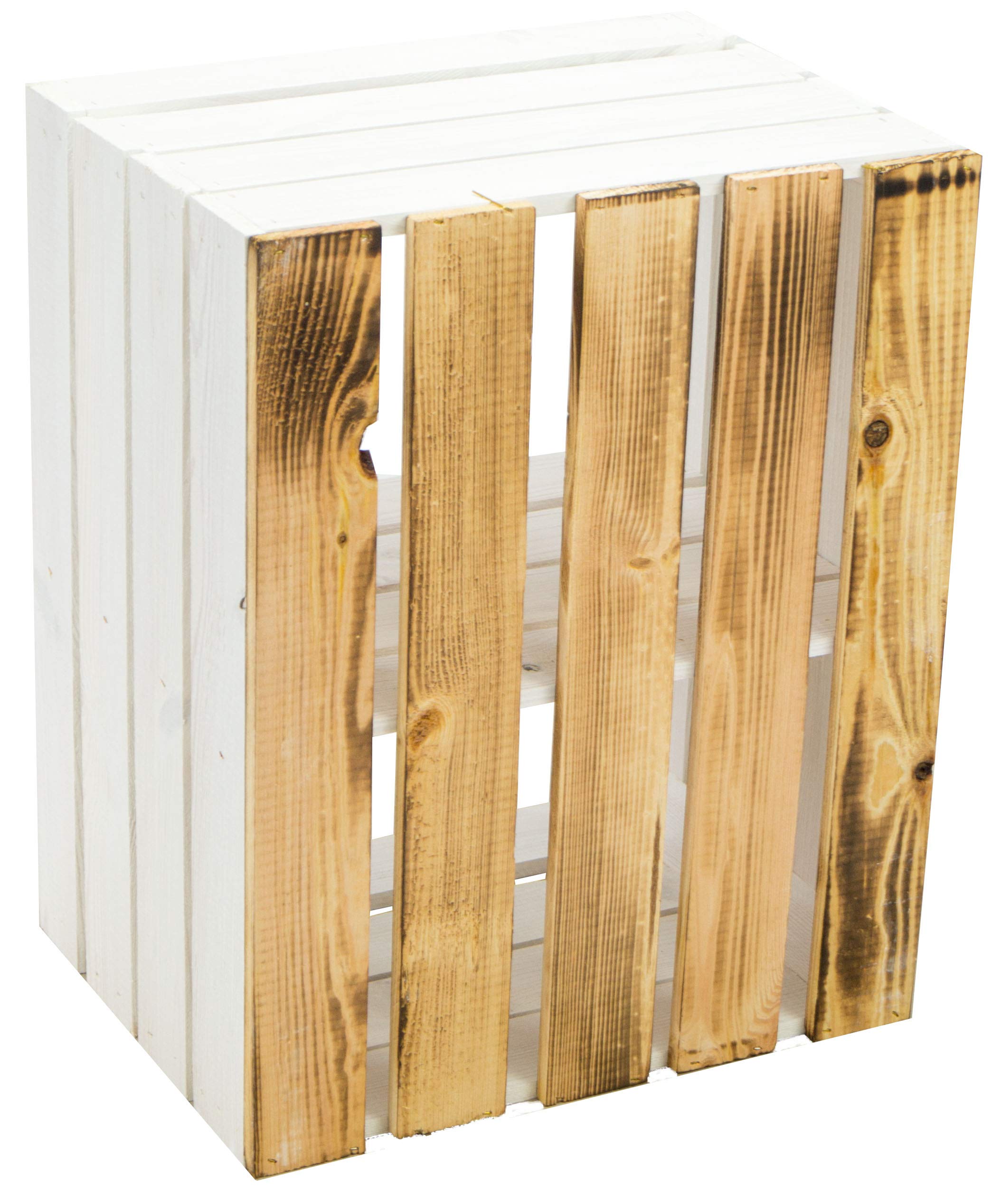 Lot De 2 Caisses En Bois Johanna 50x40x30 Cm – Blanches, Flambées Ou Mixtes, Pour Rangement, Vin, Déco DIY