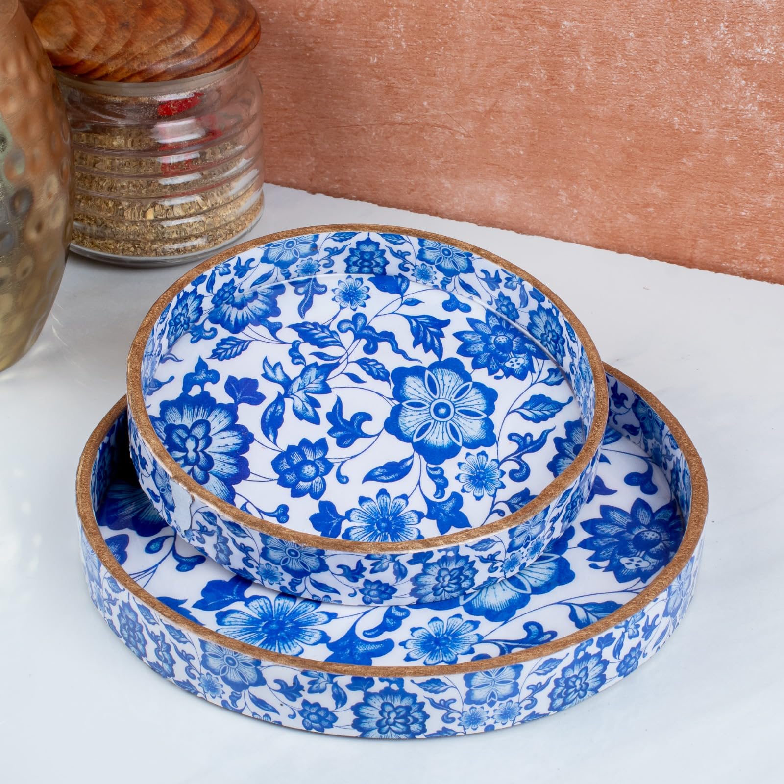 NOHUNT Set of 2 MDF Wood Trays Enamel Coated | Round Trays Set of 2 | Serving Trays | Wooden Tray | Kitchen & Dining Decorative | Round Resin Tray | 7x7 & 9x9 inches (Design 1) (B0DFV1NX91) Amazon Price History, Amazon Price Tracker