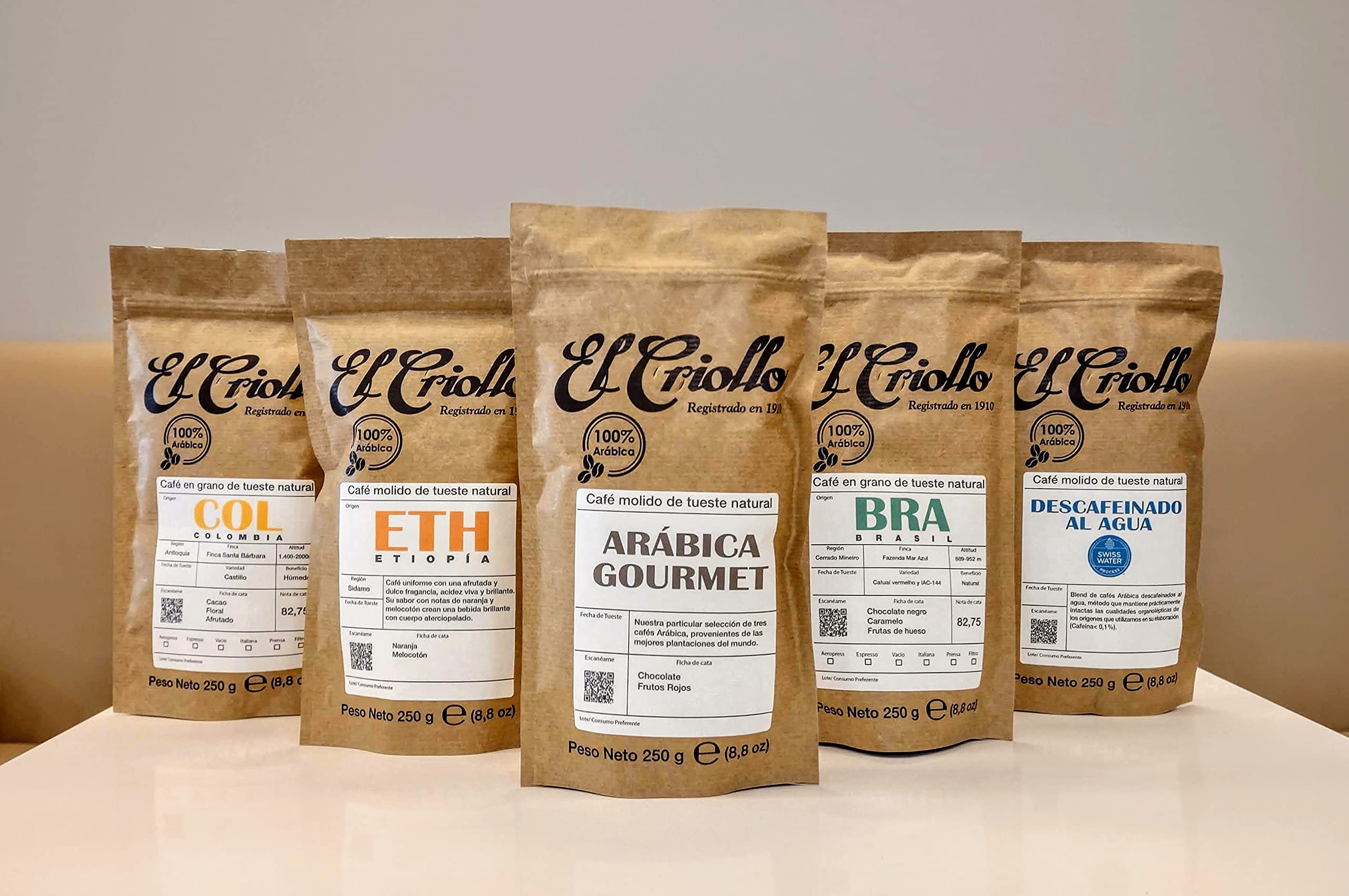 Caffè Arabica Gourmet IN GRANI - El Criollo® | Miscela Arabica tostata naturale al 100% | Caffè speciale | Confezione da 4x250gr. (1 KG)