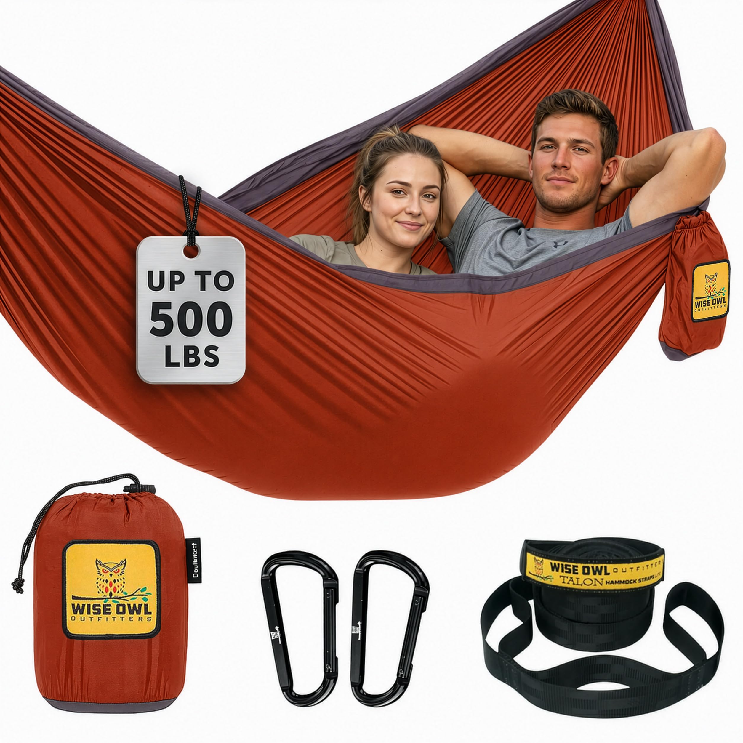 Wise Owl Outfitters Camping Hammock – 500lbs Portable Hammock with Tree Straps - Travel, Backpacking, Hiking, Outdoors Camping Gear - Single or Double