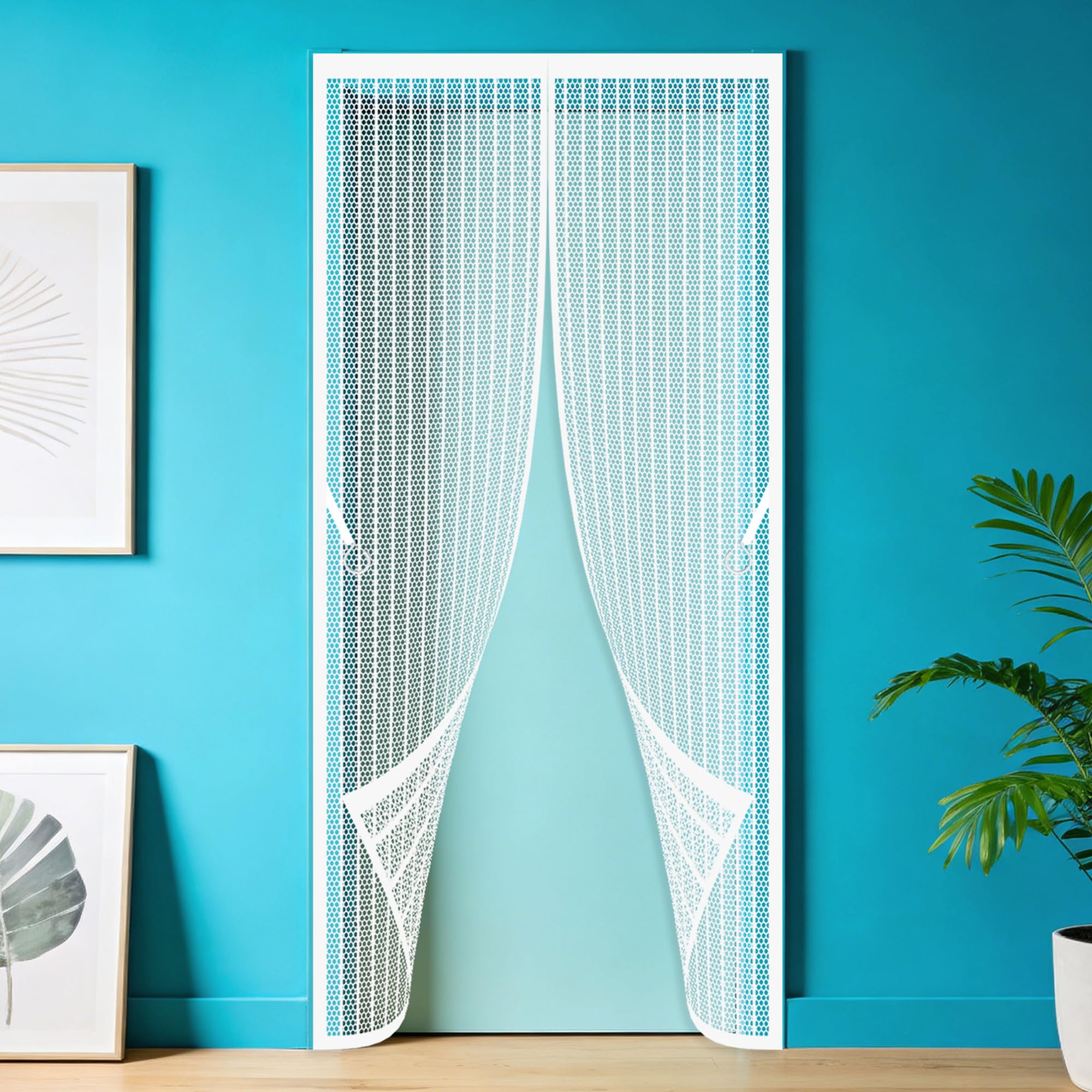 Door Screen 91 x 262 cm with Magnetic Closure Heavy Duty Self Sealing Mesh Keeps Bugs Out for Balcony Room, Bedroom, Kitchen, Children's Room, Single Sliding Room., White