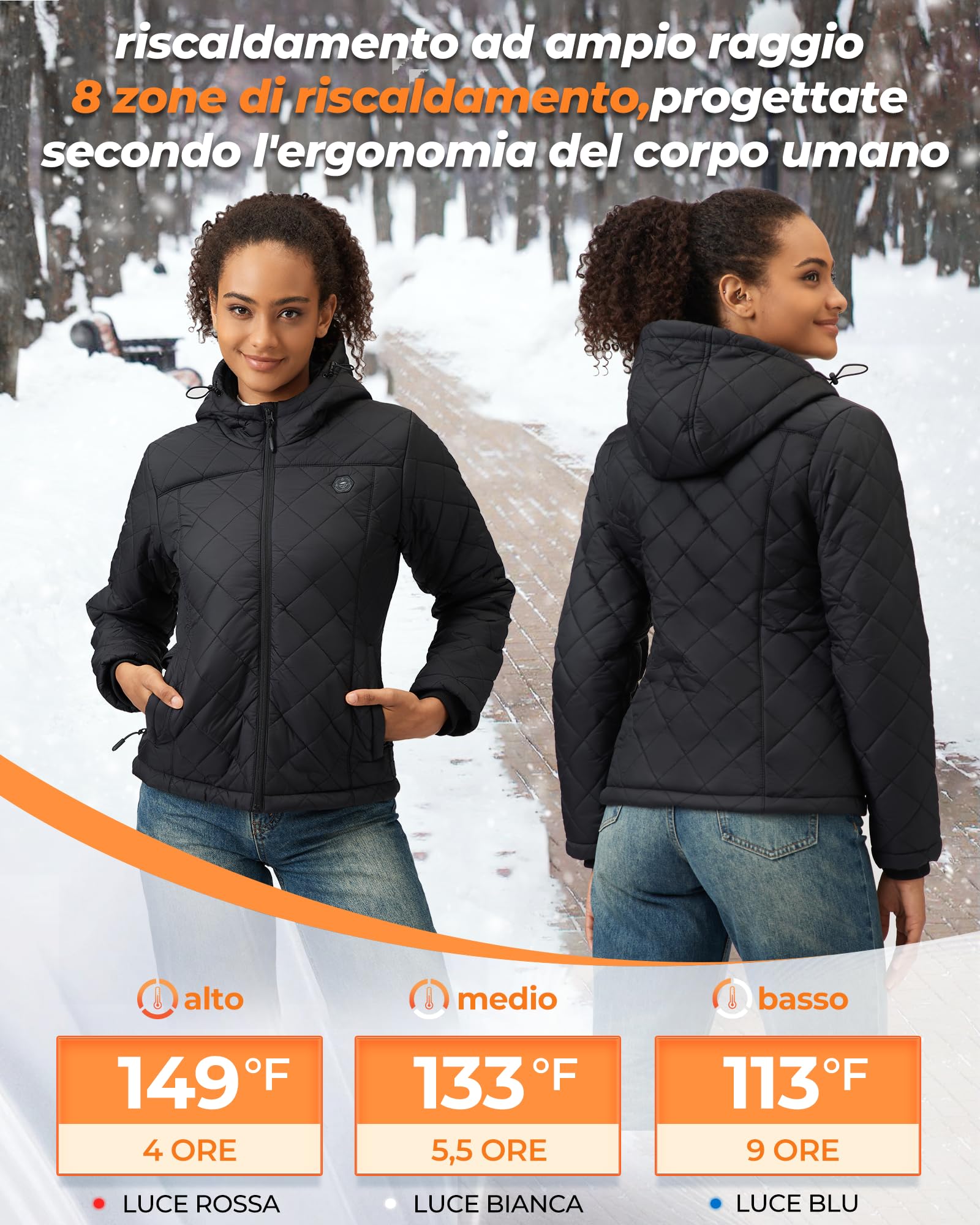 Giacca Riscaldata Donna Con Power Bank 12v 18400mah, 8 Zone Di Riscaldamento Giacca Riscaldamento Elettrico Con 3 Livelli Di Temperatura Per Ciclismo, Campeggio E Lavoro All'Aperto