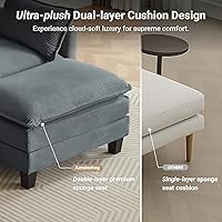 Vista 5 de Modular Sectional Sofa, 111.5" U-Shaped Corduroy Comfy Sectional Couches for Living Room, 3-Seater Cloud Couches with 2 Movable Ottomans, Flexible