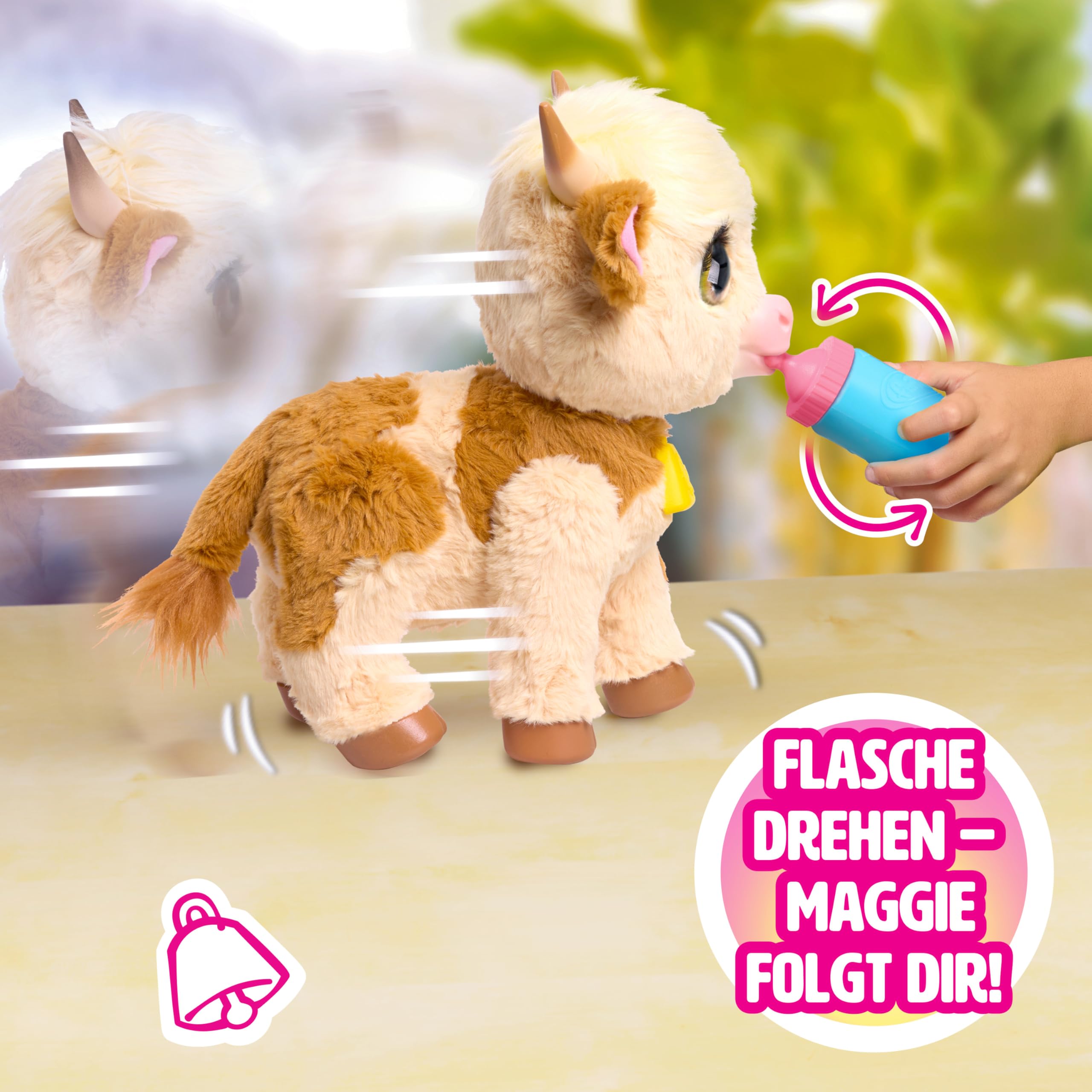 Just Play furReal Maggie, die Kuh, Funktionsplüschtier, interaktives Spielzeug, 50+ Geräusche und Reaktionen, Plüschtier, Kinderspielzeug ab 4 Jahren, 28cm, Hochlandrind
