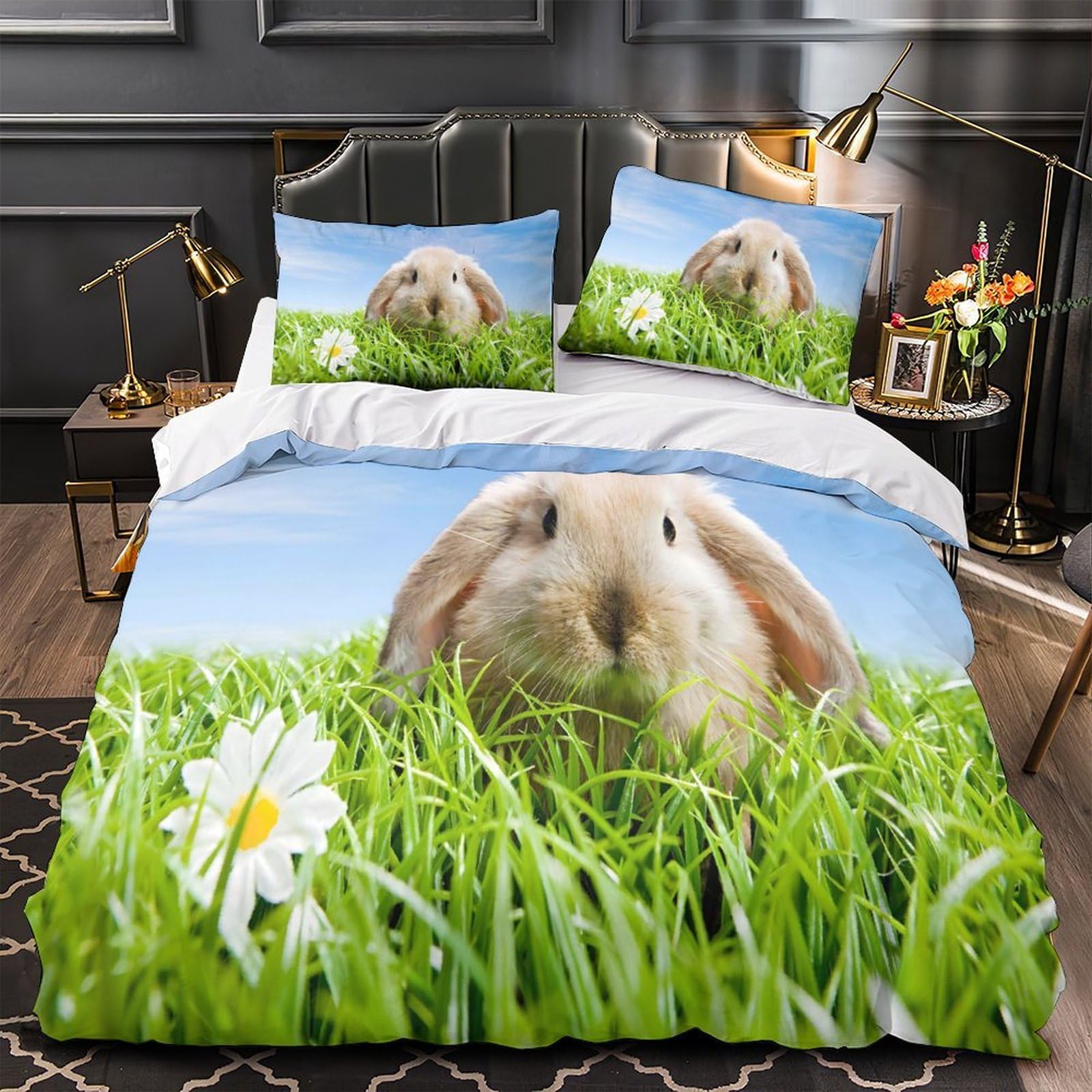 Housse de couette déco chambre ado imprimé lapin 3D