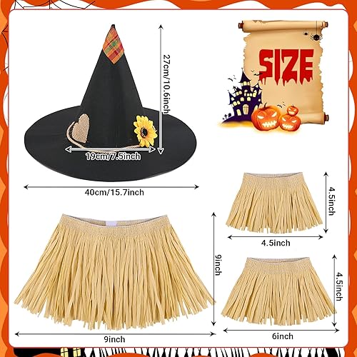Miniatura 2 de Juego de 5 piezas de disfraz de espantapájaros, incluye sombrero de espantapájaros, rafia, espantapájaros, pajilla, kit para Halloween, cosecha,