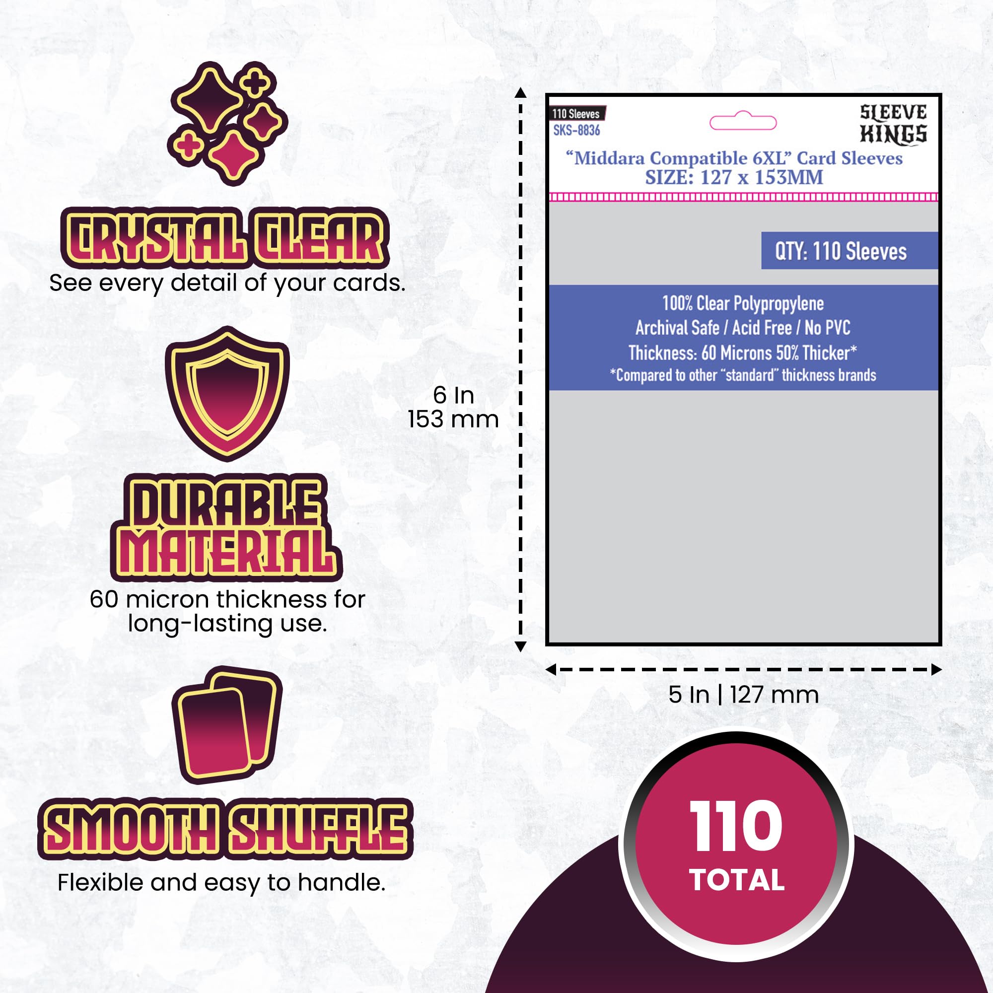 middara card sleeves 110 x Middara Compatible 6XL Sleeves (127mm x 153mm) main image 0