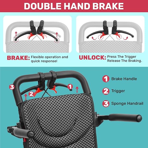 Foldable Transport Wheelchair, Ultra Lightweight 18.5lbs Aluminum Travel Wheelchair with 8 Rear PU Wheels, Hand Brakes & Safety Belt, Quick Folding Portable Wheelchairs for Adults and Seniors