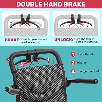 Foldable Transport Wheelchair, Ultra Lightweight 18.5lbs Aluminum Travel Wheelchair with 8 Rear PU Wheels, Hand Brakes & Safety Belt, Quick Folding Portable Wheelchairs for Adults and Seniors