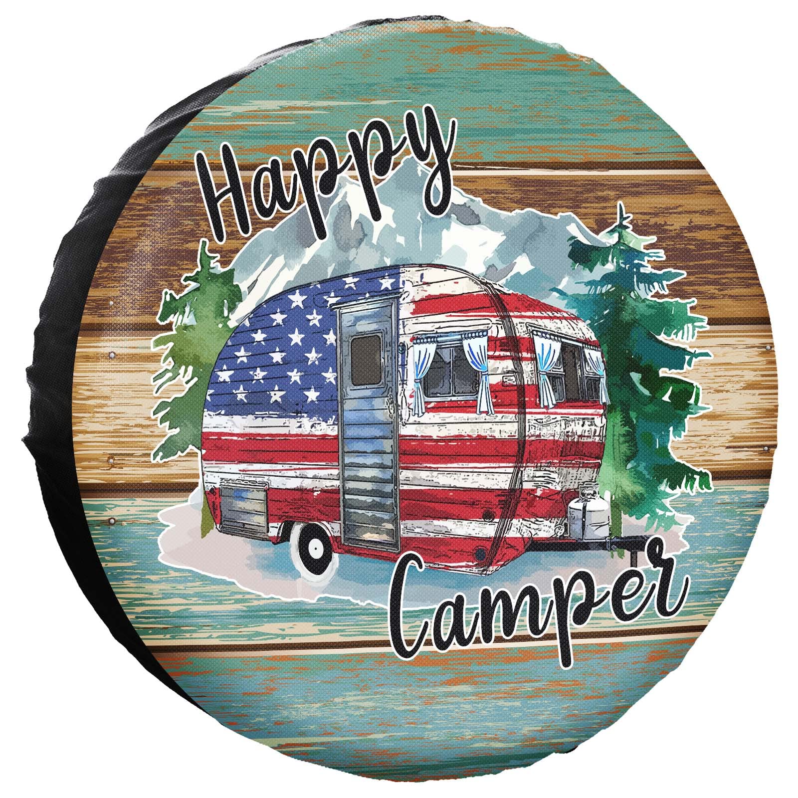 Happy Camper Spare Tire Cover Waterproof for Jeep Trailer RV SUV Truck Camper Travel Trailer Accessories 15 inch