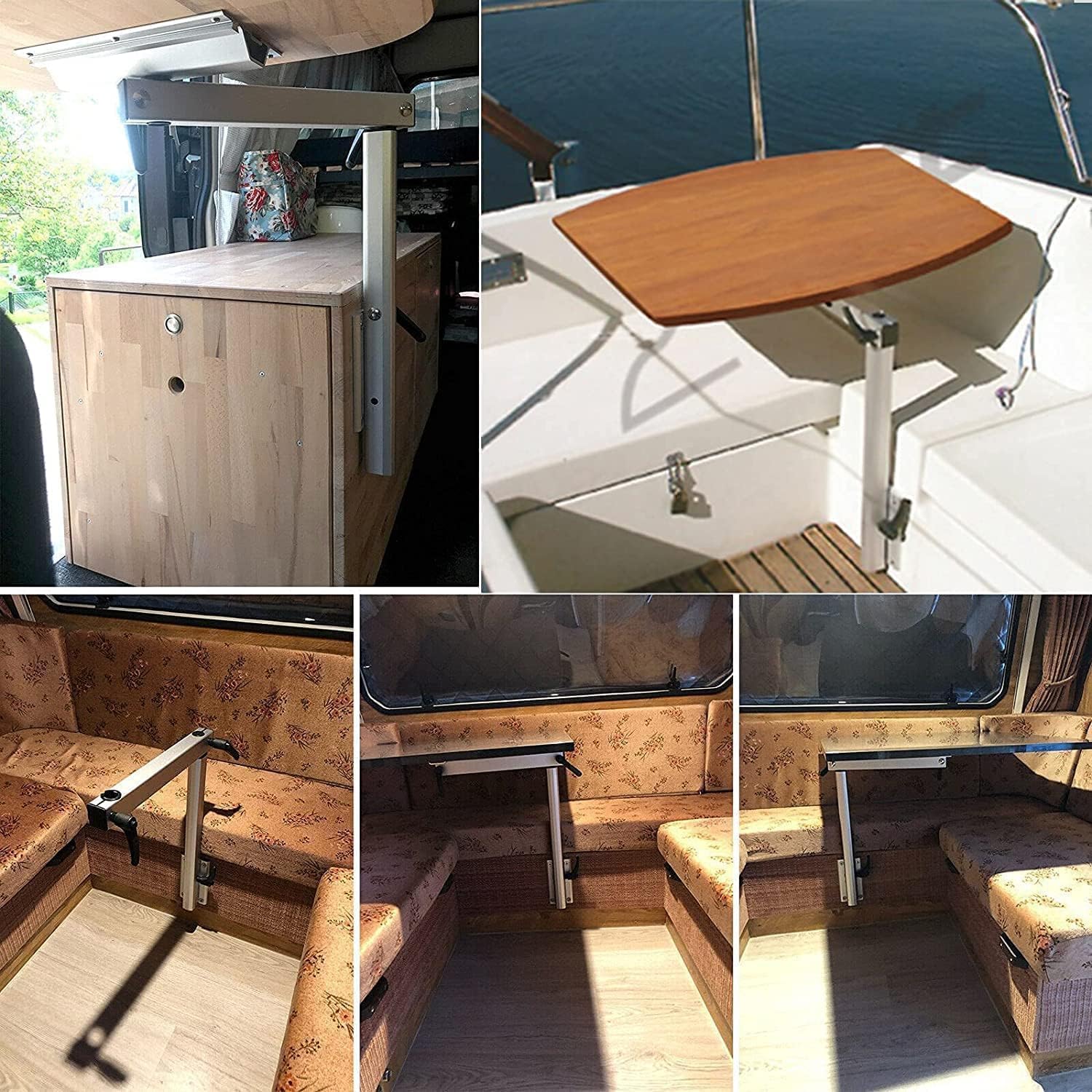 Soporte de Mesa Ajustable para Autocaravanas, Soporte de Pata de Mesa Desmontable de Aleación de Aluminio, Abrazaderas de Pata de Mesa Giratorias 360 Grados, Soporte de Pata de Mesa para Camiones