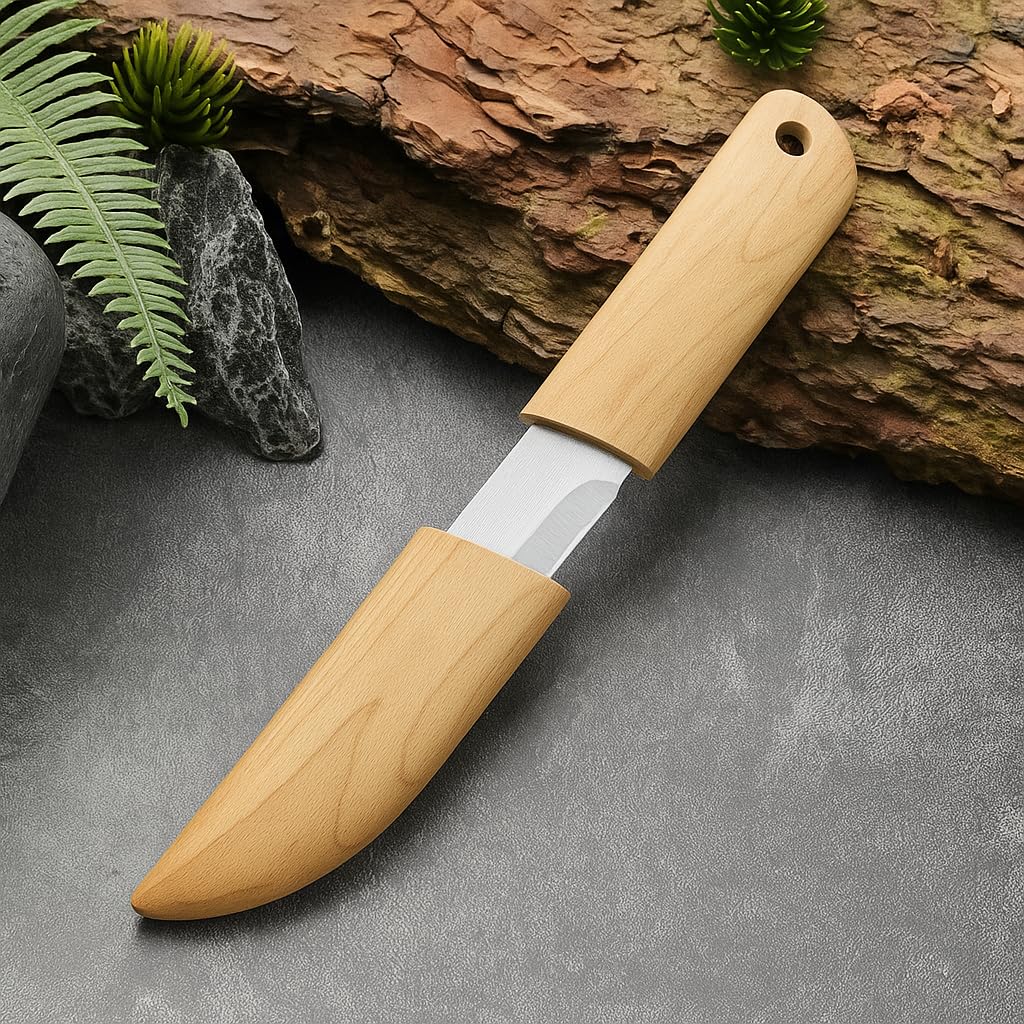 Machado Outdoor Utility Knife with ABS Wooden Texture Handle & Sheath - 3CR13 Stainless Steel Blade for Picnic, Fruit Cutting, Paring, Peeling & Everyday Use 2