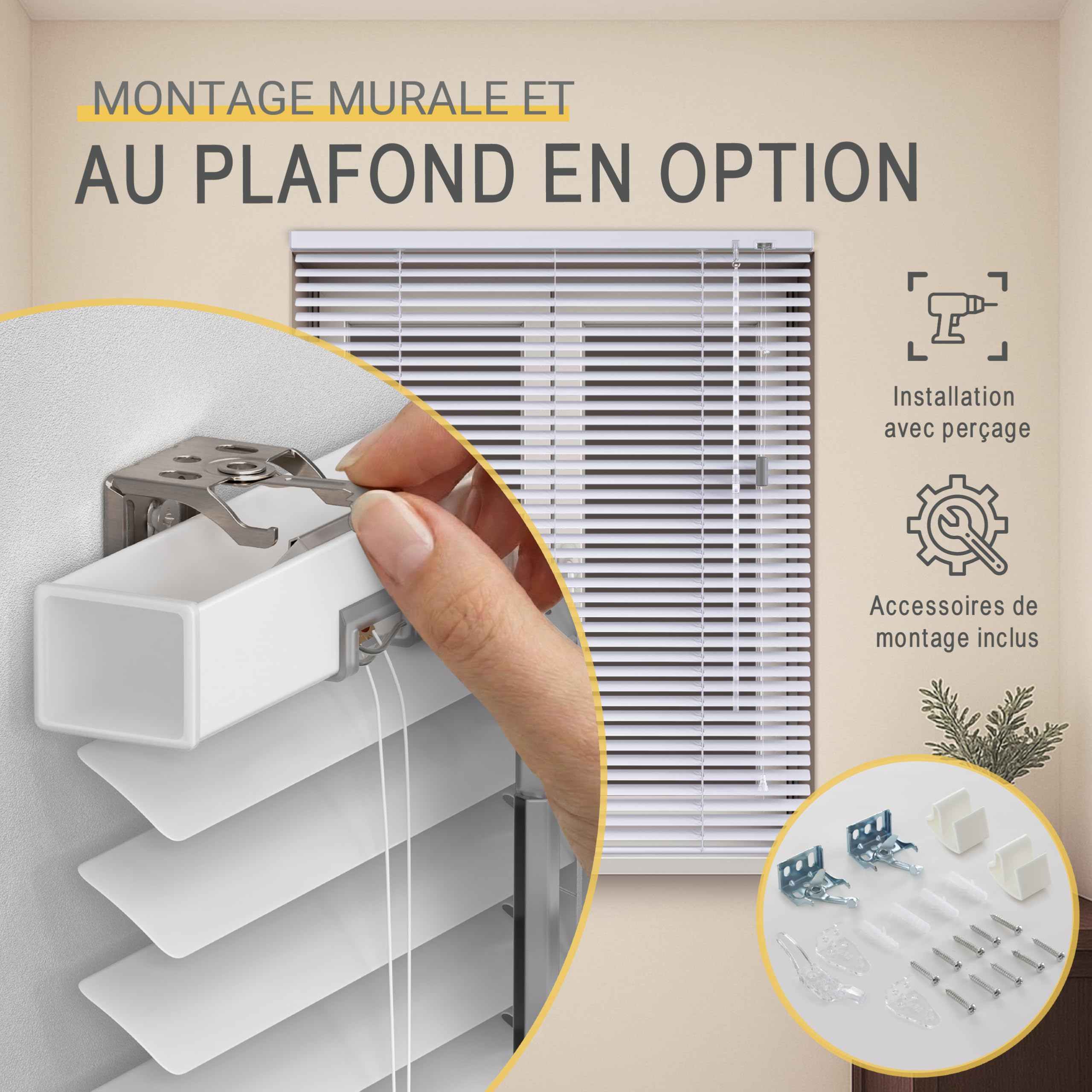 Sol Royal Store Vénitien sans Percage Aluminium 100x220 cm – Stores Vénitiens Intérieurs à Lamelles 25 mm – Store à Lamelles sans Percer – Protection Solaire & Visuelle – Blanc Brillant – JA2