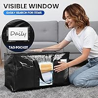 Vista 5 de TAILI - Bolsas de mudanza extra grandes, paquete de 4 bolsas negras resistentes para almacenamiento con ventana visible, asas envolventes