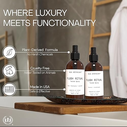 Miniatura 6 de Muse Apothecary Flush Ritual - Aerosol aromático y refrescante para inodoro, uso antes de ir, 4 onzas, infundido con aceites esenciales naturales,