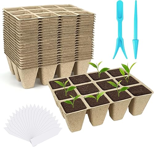 Paquete de 20 macetas de turba, 240 celdas biodegradables para plantas de semillero, macetas de turba para plántulas, kit de inicio de semillas para