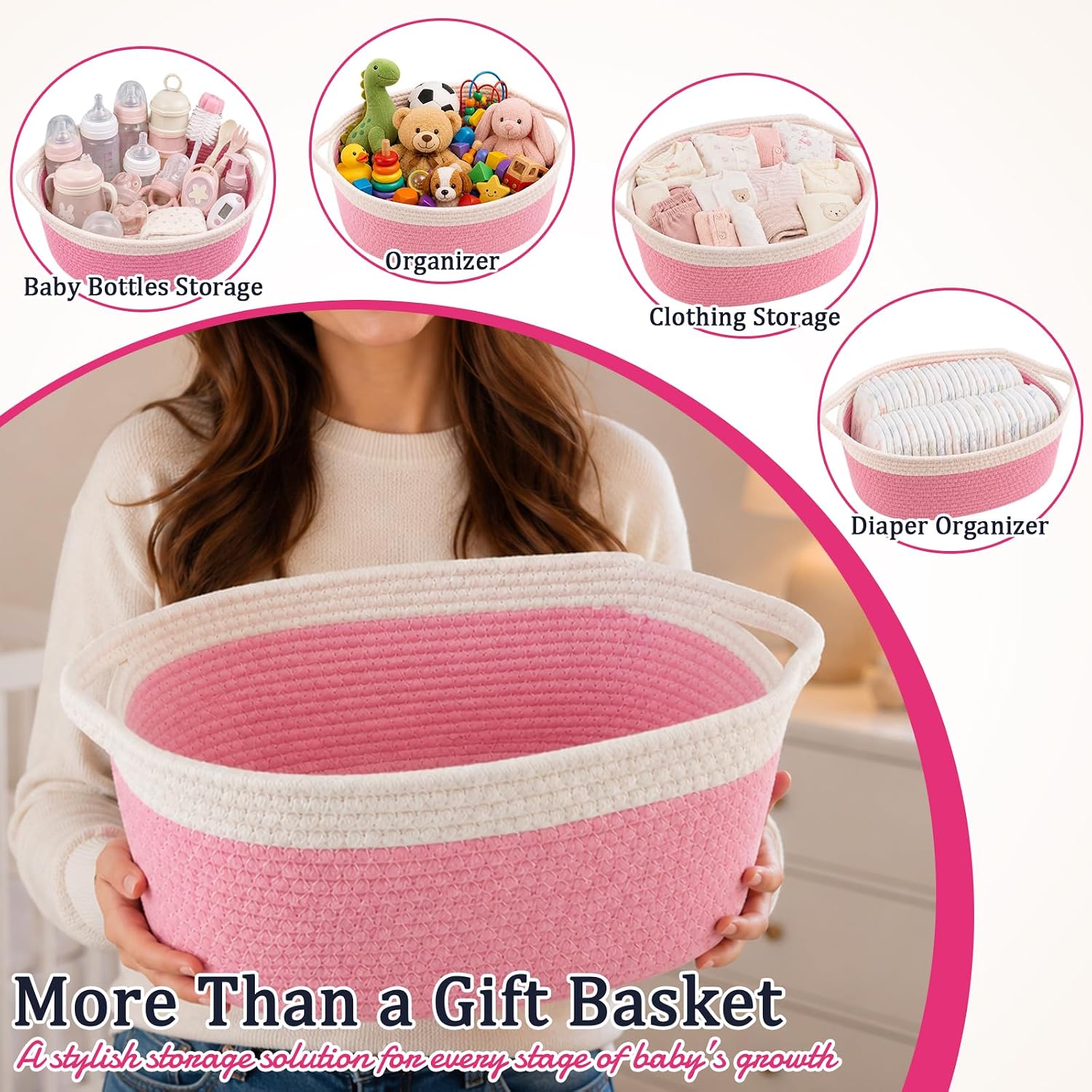 30 Piece Baby Girl Gift Basket, Baby Shower Gifts for Girls, Newborn Essentials Set, Large Baby Girl Gift Set, All-in-One Baby Registry, Swaddle Blanket, Plush, Diaper Caddy Organizer