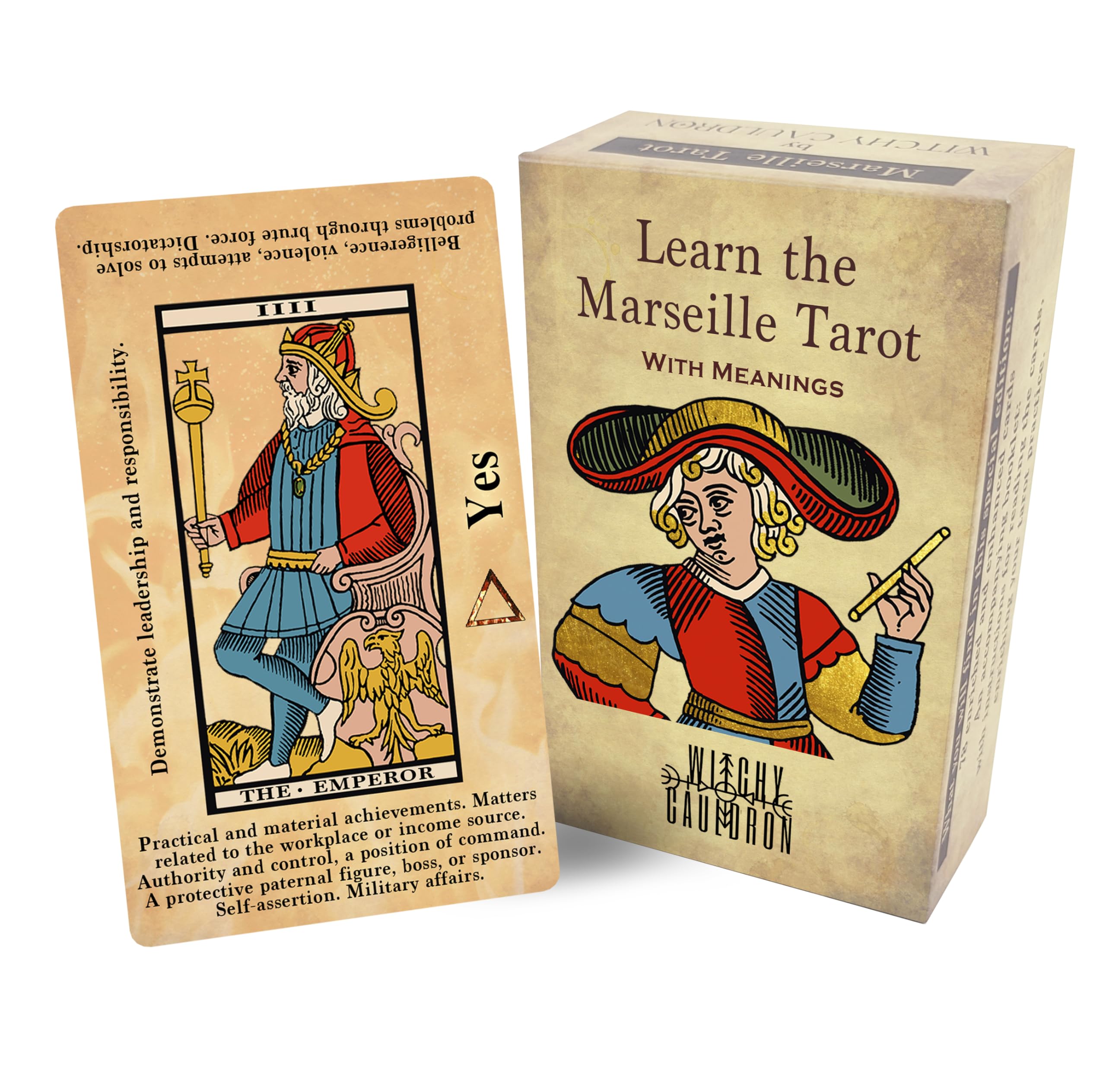 Witchy Cauldron Marseille Tarot Deck for Beginners - Illustrated Cards with Easy-to-Read Meanings for Learning Tarot