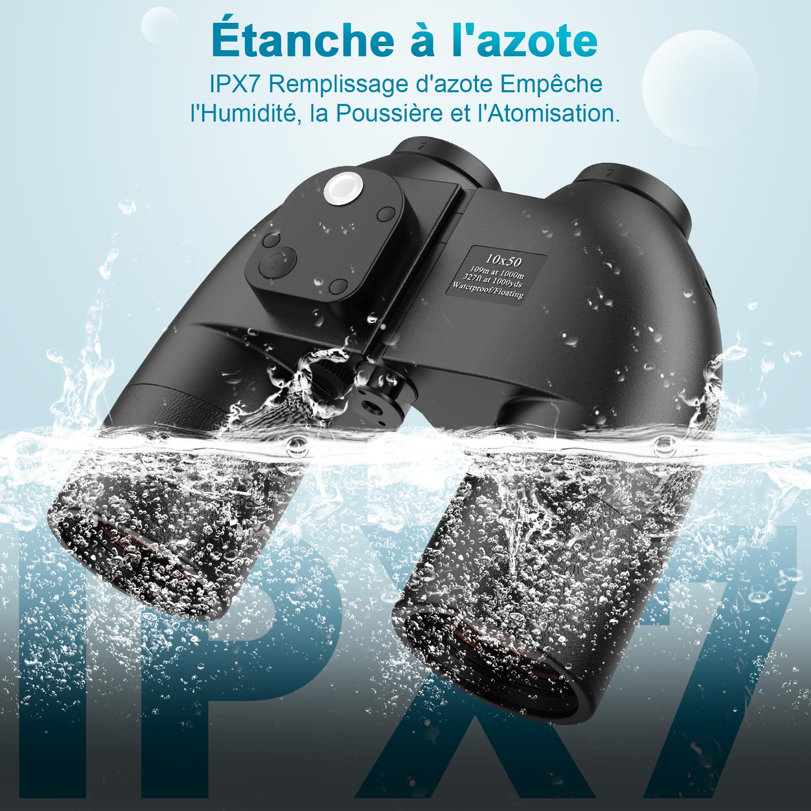 Binocolo 10x50 Campo Visivo Ultra AmpioFMC BAK4 IPX7 Impermeabile Anti Nebbia Telemetro Bussola per la Vela Tutte le Età con Cinghia Dell'imbracatura Nero