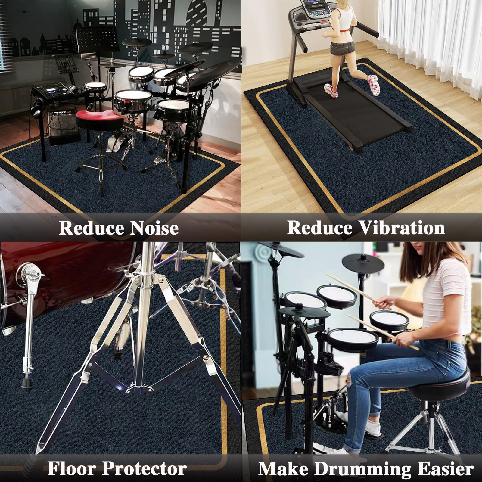 Tappeto Drum Tappeto per Batteria Acustica Antiscivolo Tamburo Tappeto, Professionale Tappeto Batteria Elettronica, Assorbimento degli Urti Insonorizzato Antiscivolo Tappeto a Tamburo 160 x 140 cm