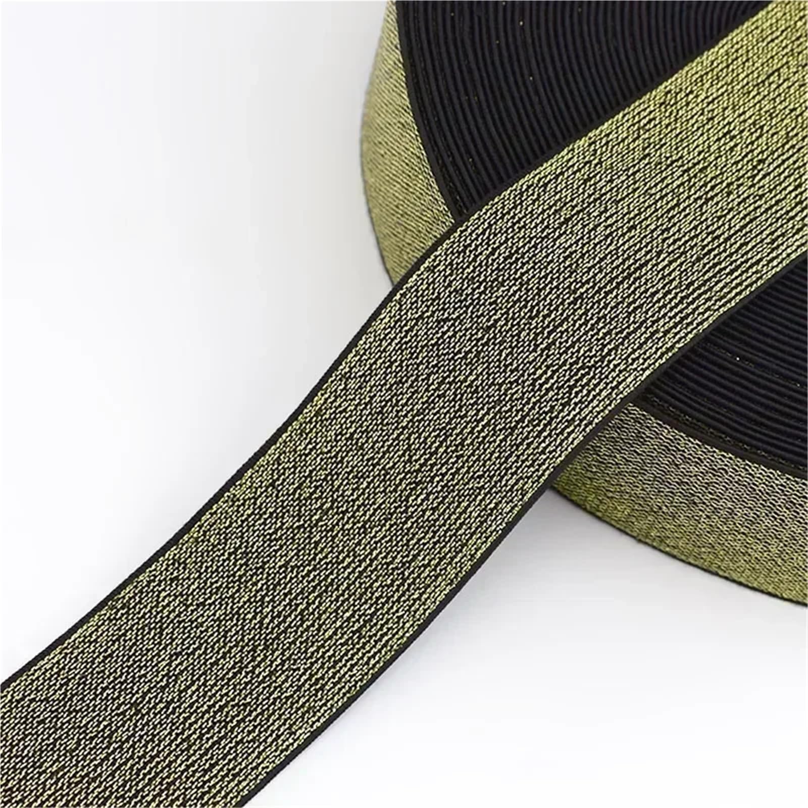 Cinta EláStica Costura 5/10M 10-50mm Banda Elástica Nailon | Bolso abrigo cinta de goma brillante pretina vestido cinturón accesorio de costura(Gold Black,10Meters,25mm)