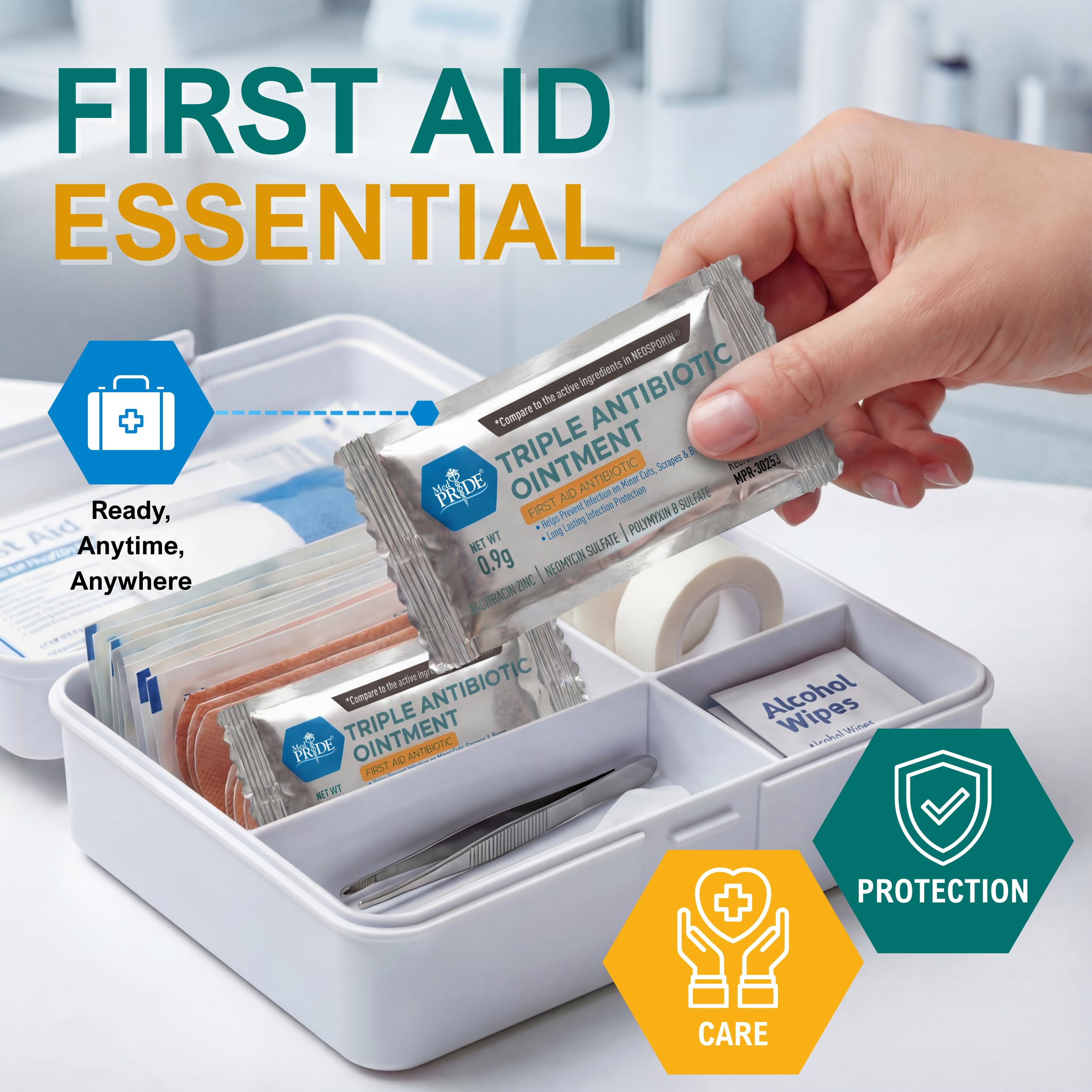 MED PRIDE Triple Antibiotic Ointment – 144 Count Individual Packets – First Aid Cream for Cuts, Scrapes, Burns, Wounds & Skin Irritation – Portable Travel-Size Antibiotic Salve Pack