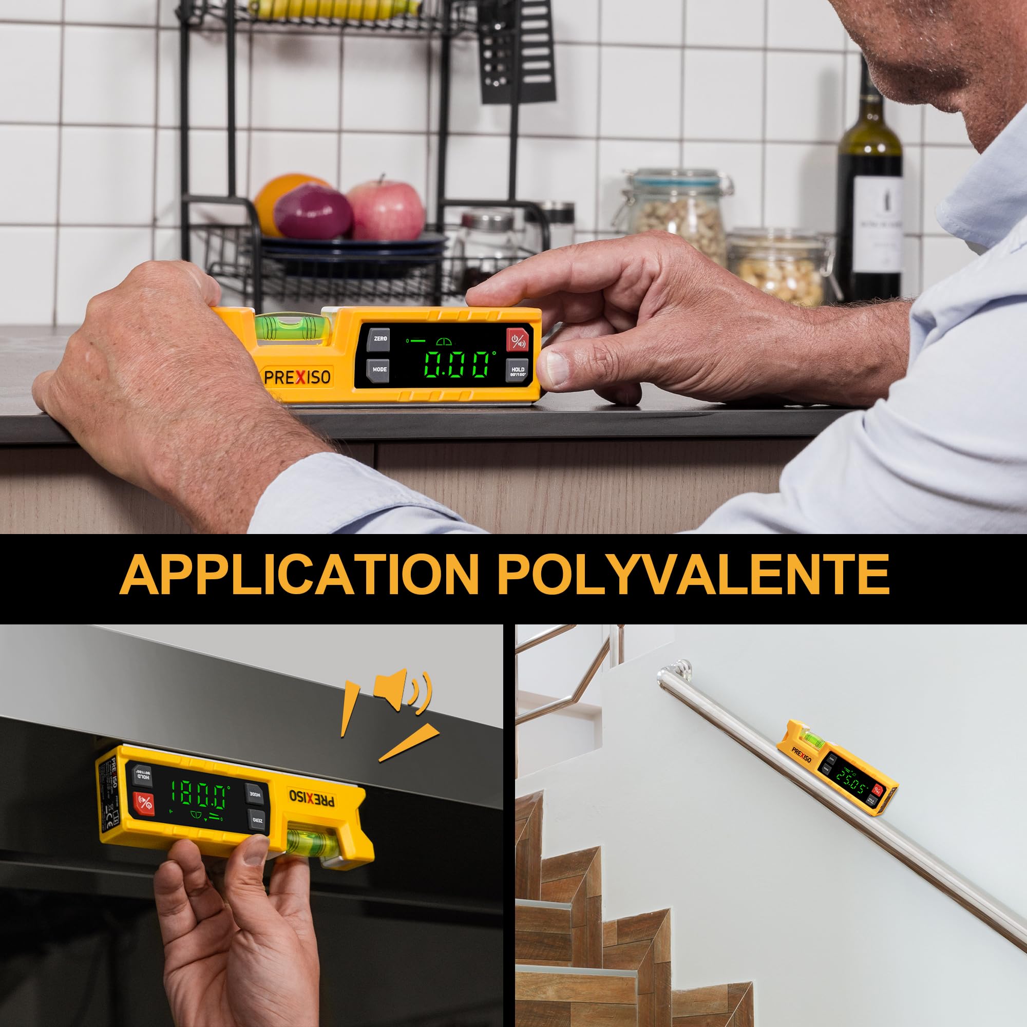 PREXISO Niveau à Bulle Numérique Rapporteur Digital 175 mm, Inclinomètre Électronique avec Base Magnétique et Indicateur Audio pour Menuiserie, Construction et Domestique