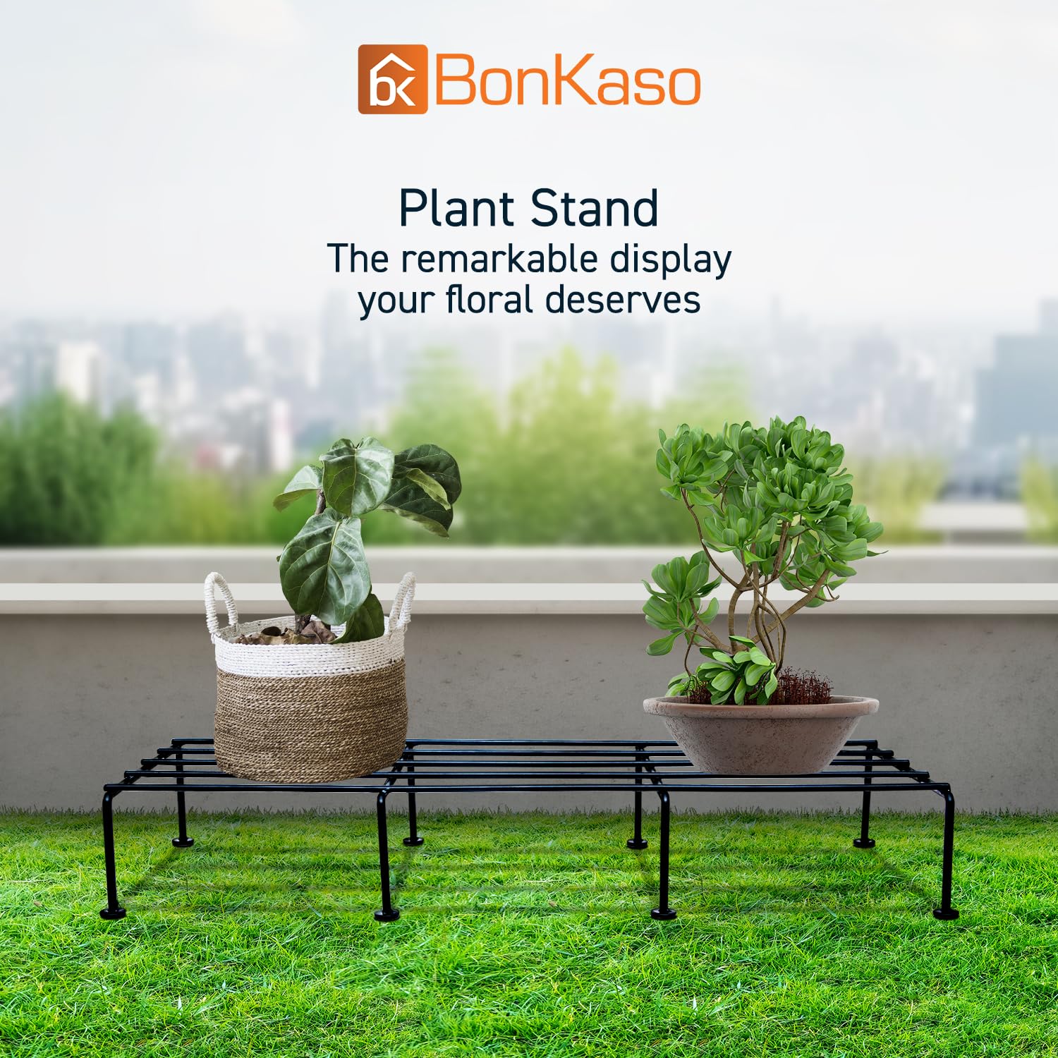 BonKaso Premium Rectangular Anti-Rust Metal Plant Stand Set (Pack of 4) - Stylish Black Stands for Indoor, Outdoor, and Balcony Use - Image 2 thumbnail