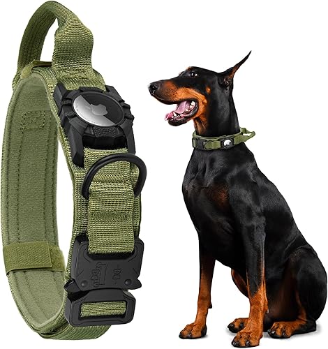 Miniatura 8 de Collar táctico AirTag para perro, resistente, ajustable, con GPS, compatible con Apple AirTag, con soporte y asa de control para perros medianos y
