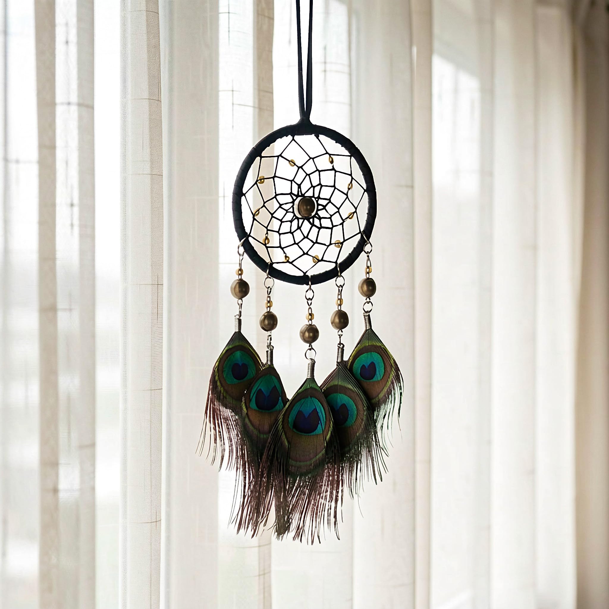 Zerodeko 3 Piezas de atrapasueños con Plumas de Pavo Real, atrapasueños de