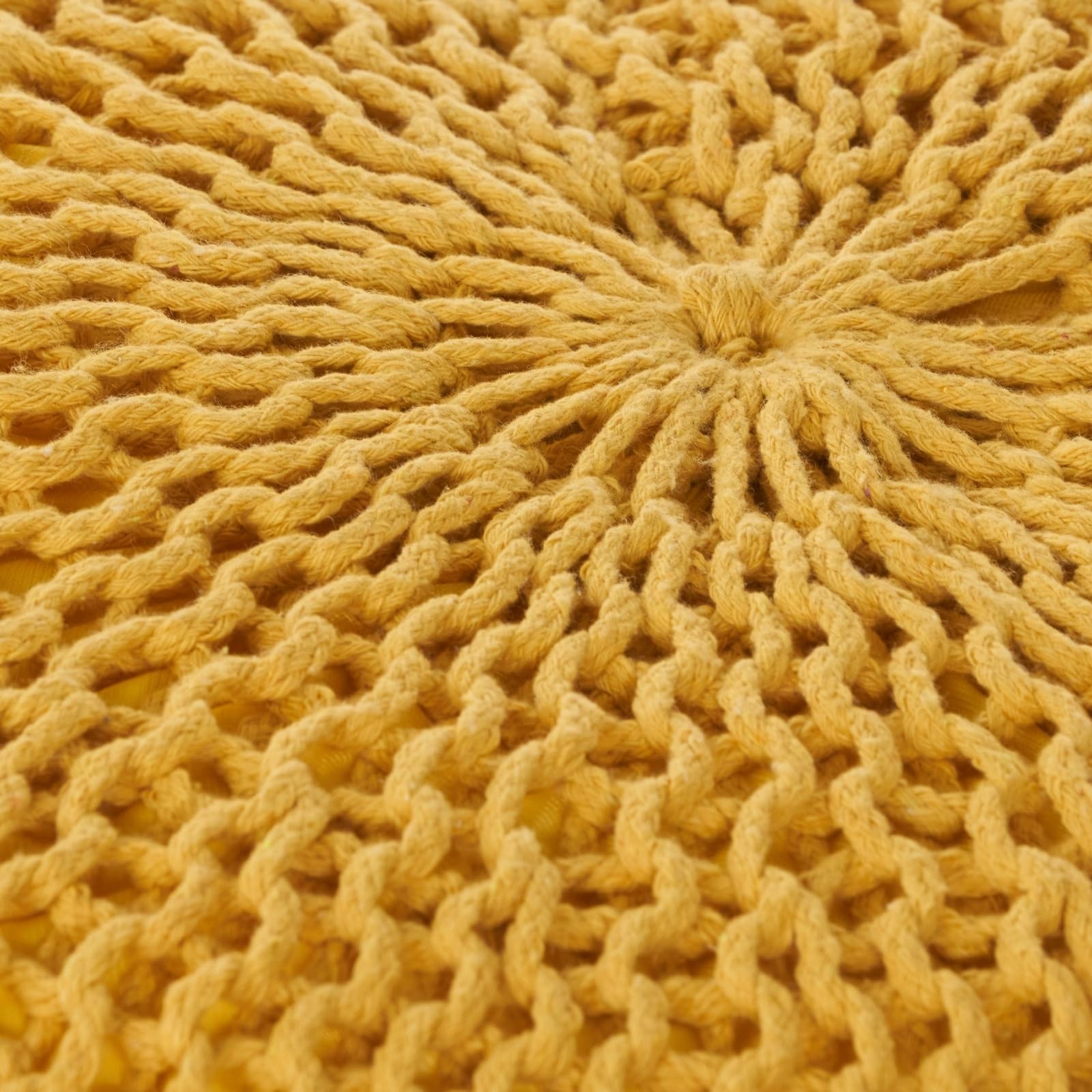 BGTR Bordeaux Knitted Cotton Round Pouf, Yellow