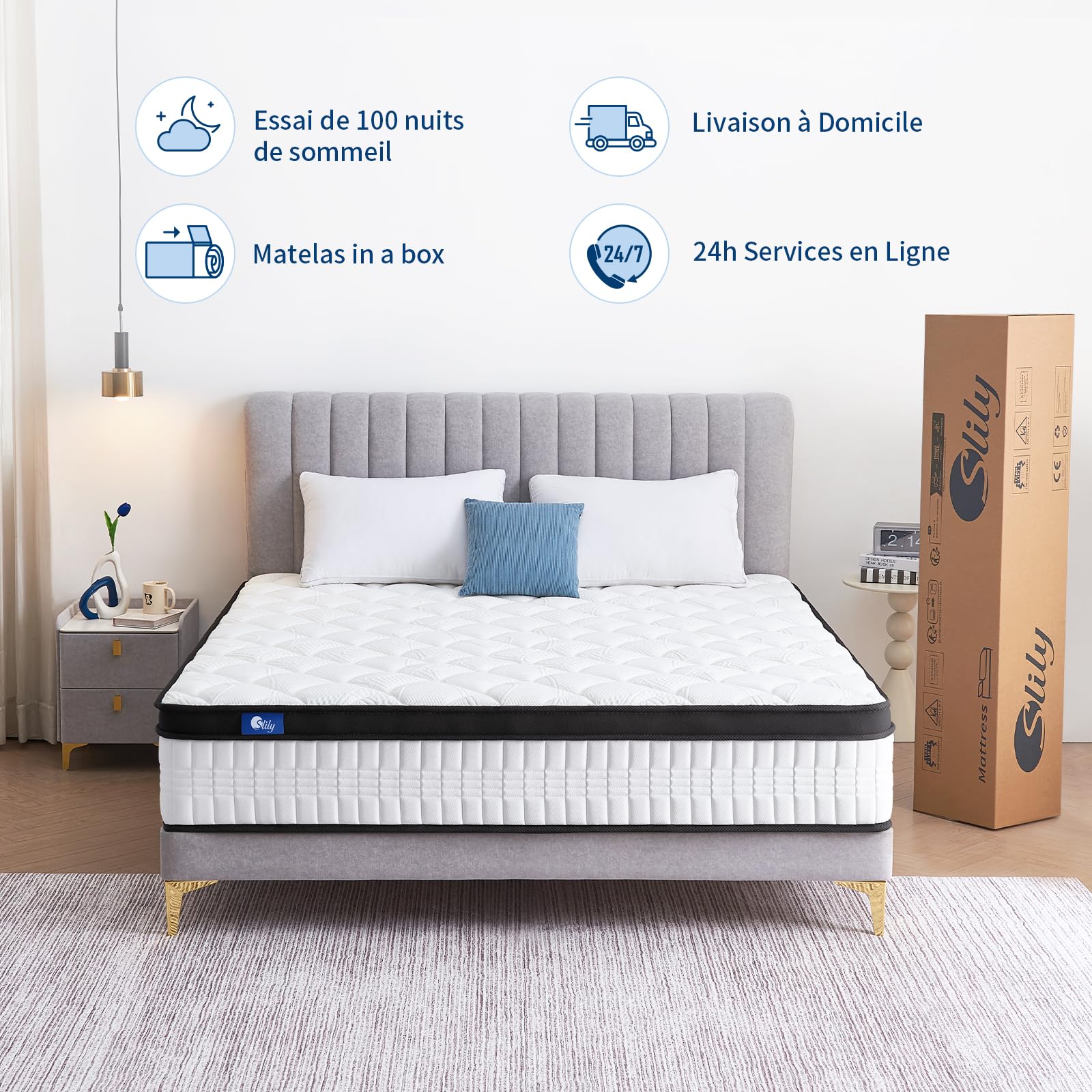 Matelas 90x200 26cm Épaisseur, Matelas à Ressorts Ensachés - Soutien 7 Zones, H4 Dureté Moyenne, Matelas Mousse Mémoire Forme Haute Densité, Certifié Oeko-Tex