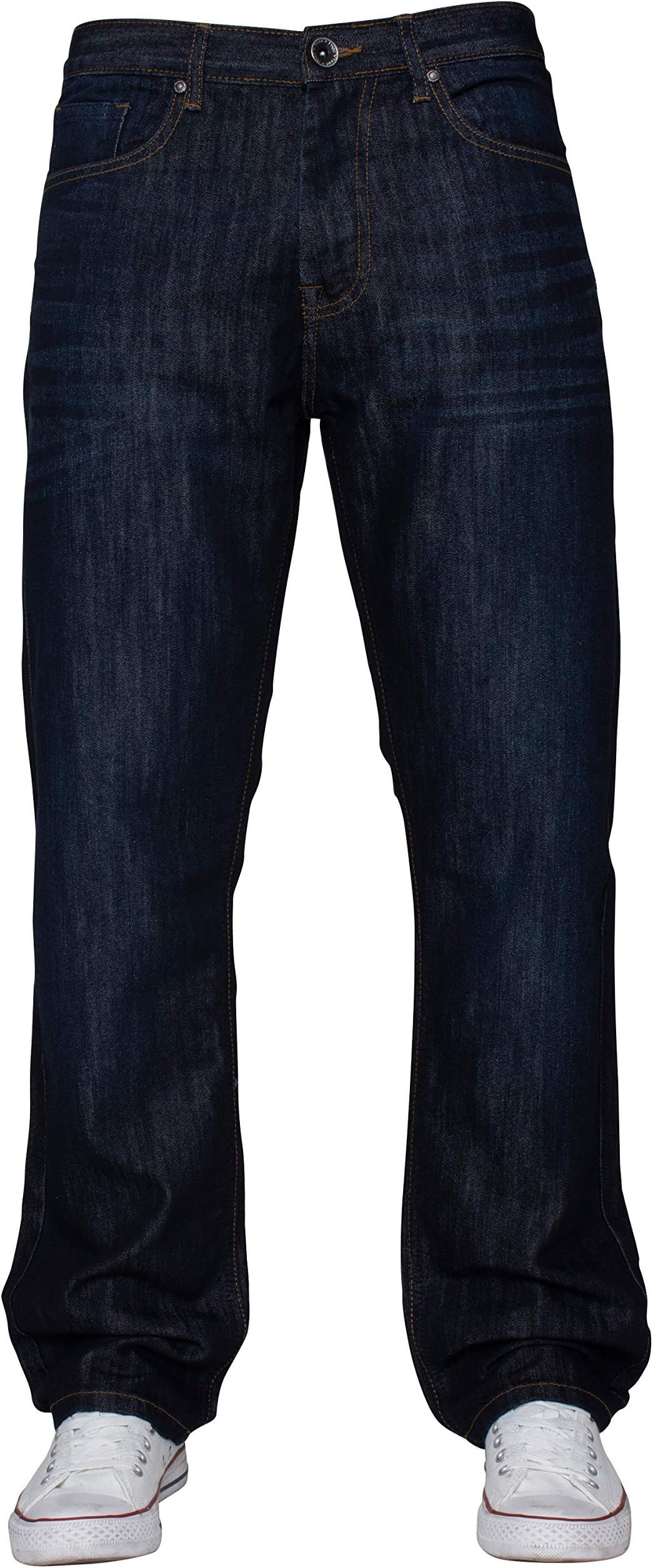 Ze ENZOENZO Mens Classic Straight Leg Regular Fit Indigo Wash & Mid Stone Wash Denim Jeans