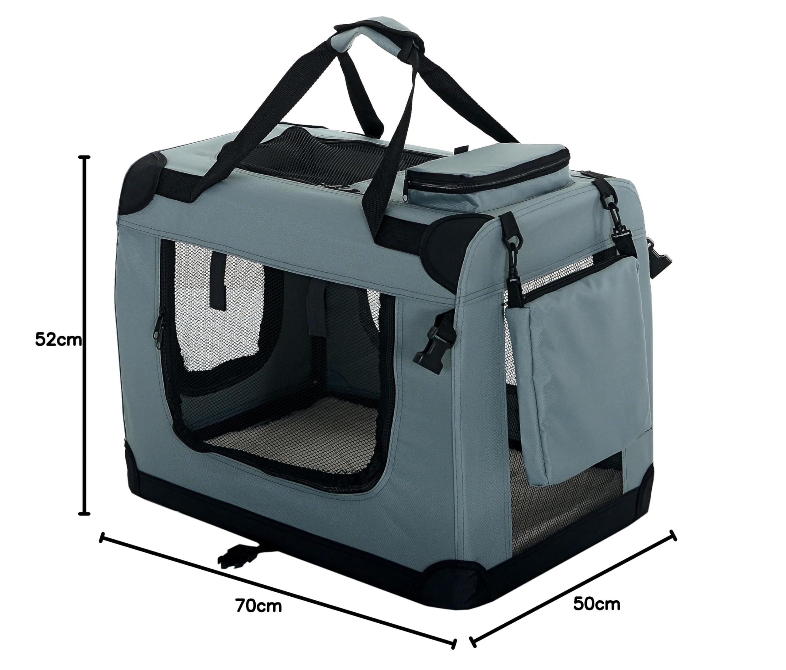 Hundebox Hundetransportbox faltbar & robust für Auto & Reise 70×52×50 cm - atmungsaktive Transportbox Transporttasche für Hunde & Katzen Stoffbox Tragetasche Grau