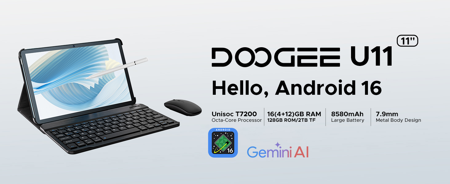 DOOGEE U11 2026 Newest Android 16 Tablet 11 Inch, Gemini AI