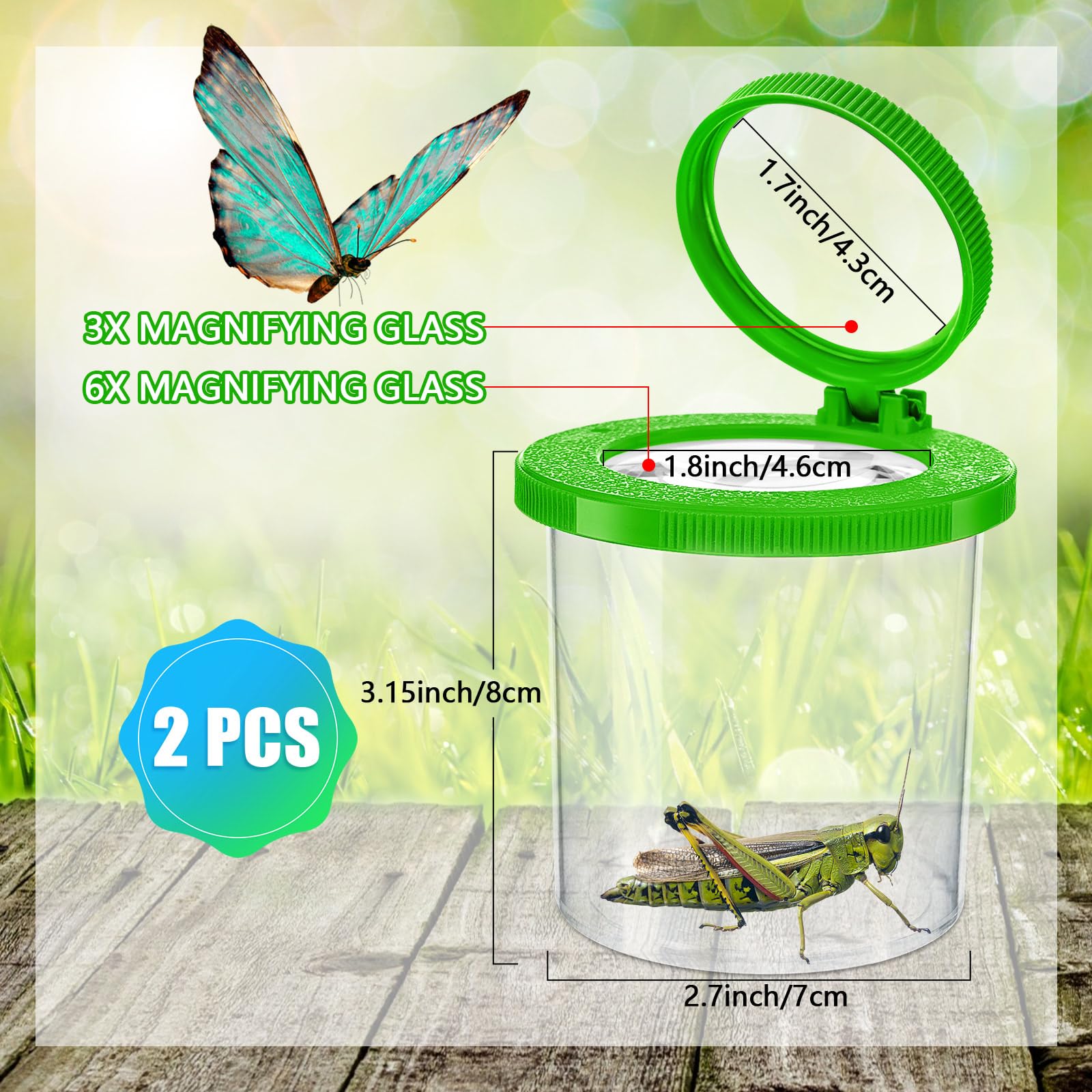 Lid Insect Bug Collection Box 3-Piece Bug Viewer Jars With Magnifying Lids ...