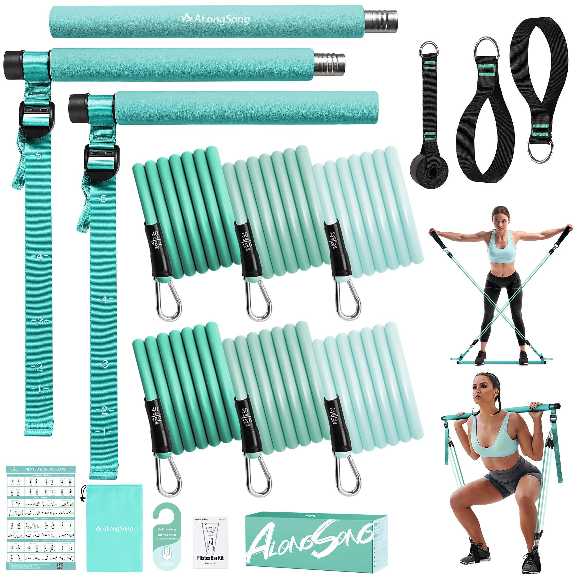 Upgraded Pilates Bar Kit with Resistance Bands Natural Latex for Women &amp; Men, Heavy-Duty Stainless Steel Multifunctional Yoga Pilates Stick for Home Gym Exercise Fitness Equipment Full-Body Workouts
