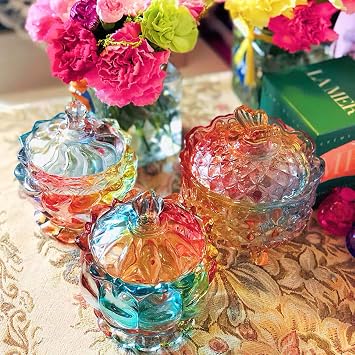 Royal Embossed Clear Glass Apothecary Jar with Lids,Candy Jar Containers Wedding Candy Buffet Jars,Crystal Jewelry Box Glass Biscuit Jar -10oz (Fly)