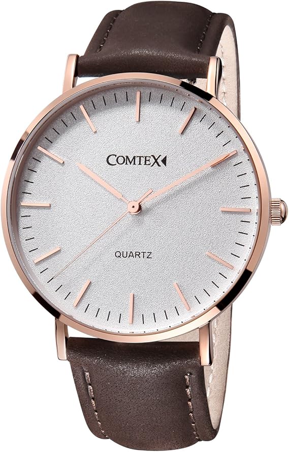 Amazon Comtex 腕時計 メンズ ブラウン レザー 日本製クオーツ アナログ ウオッチ 時計 ローズゴールド 腕時計 ファッション 通販