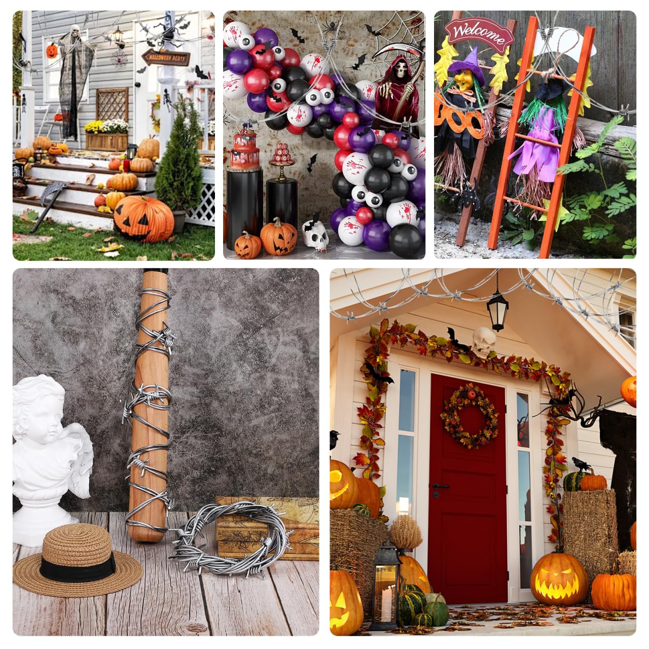 Abaodam 2 fili spinati finti decorazione di Halloween per feste catene di simulazione realistiche per spaventosi oggetti di scena per la casa infestata
