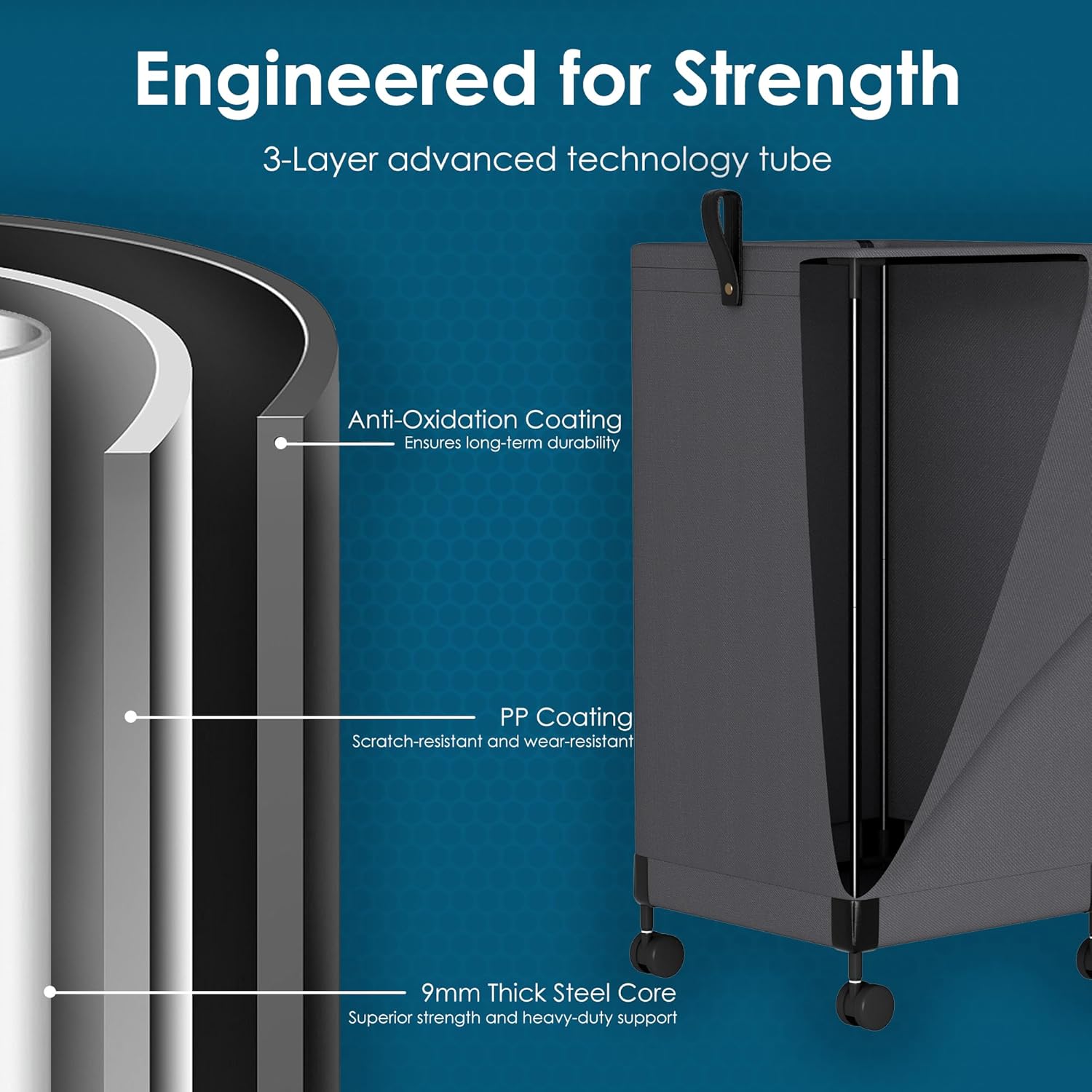 2Pcs Laundry Basket with Wheels 105L, Large Rolling Laundry Hamper with Removable Bag, Metal Frame Collapsible Dirty Clothes Bin, Cloth Organizer Hampers Pull Handle for Bathroom, Dorm, Bedroom Black