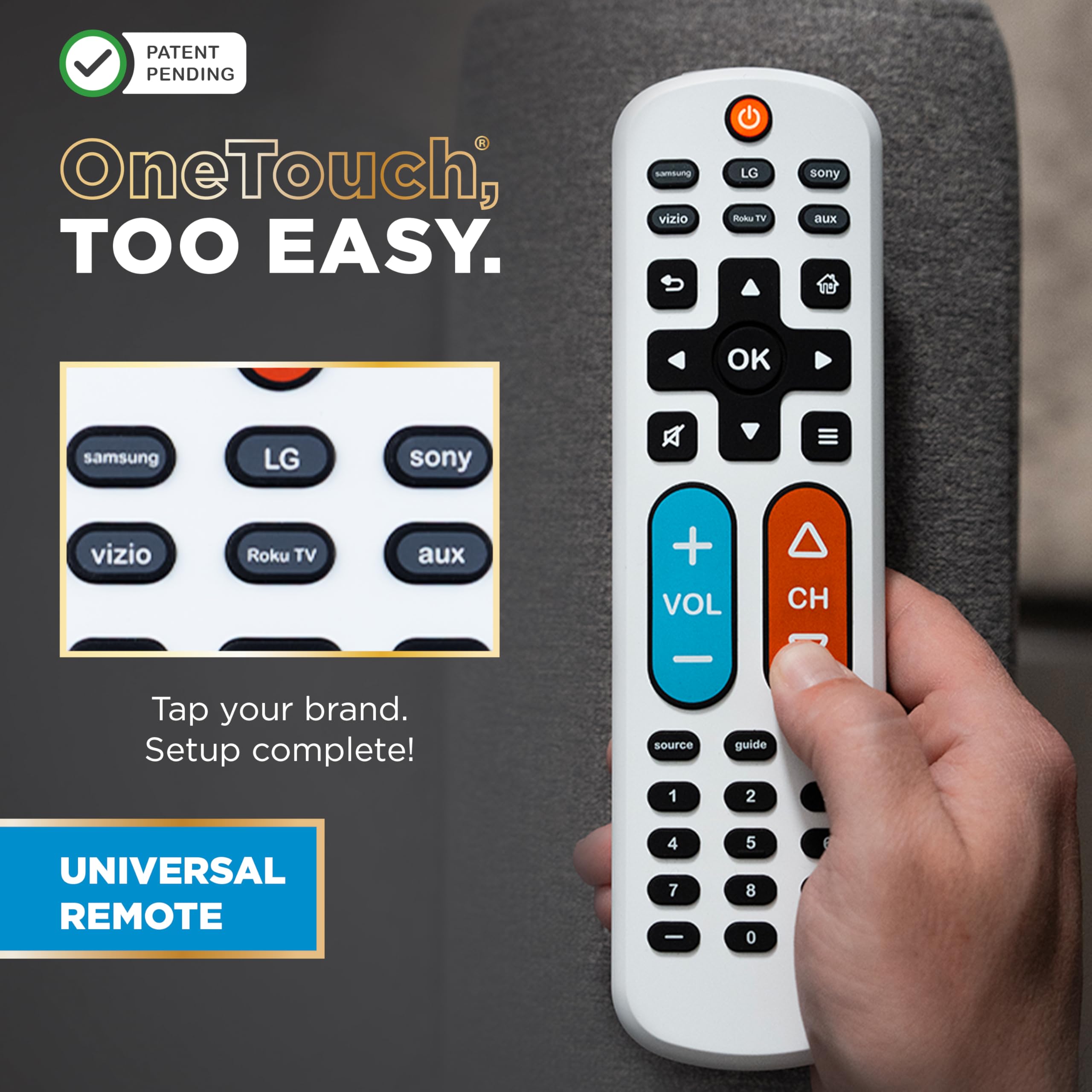UltraPro BigEZ OneTouch – Télécommande Universelle à Gros Boutons pour Personnes âgées, Facile à Utiliser, télécommande de Rechange pour Samsung, LG, Sony, Vizio, Roku TV, lecteurs de Streaming