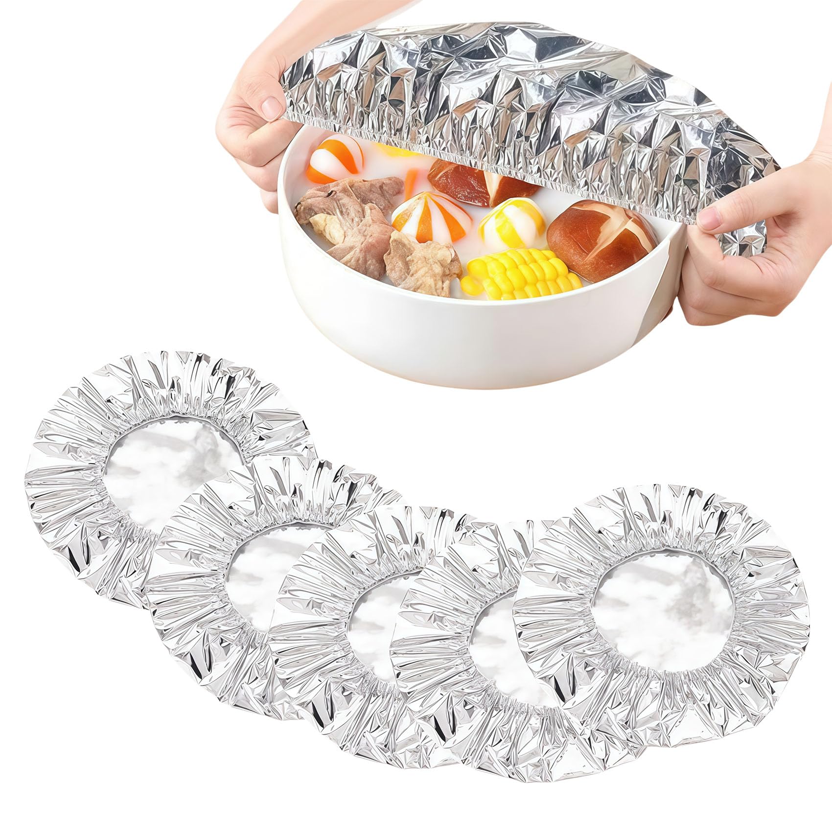 Reusable Aluminum Foil Food Covers, Heat Retention & Flexible Fit for Home, Kitchen, Restaurants, Picnics, Fits Round, Square & Rectangular Dishes (50pcs)